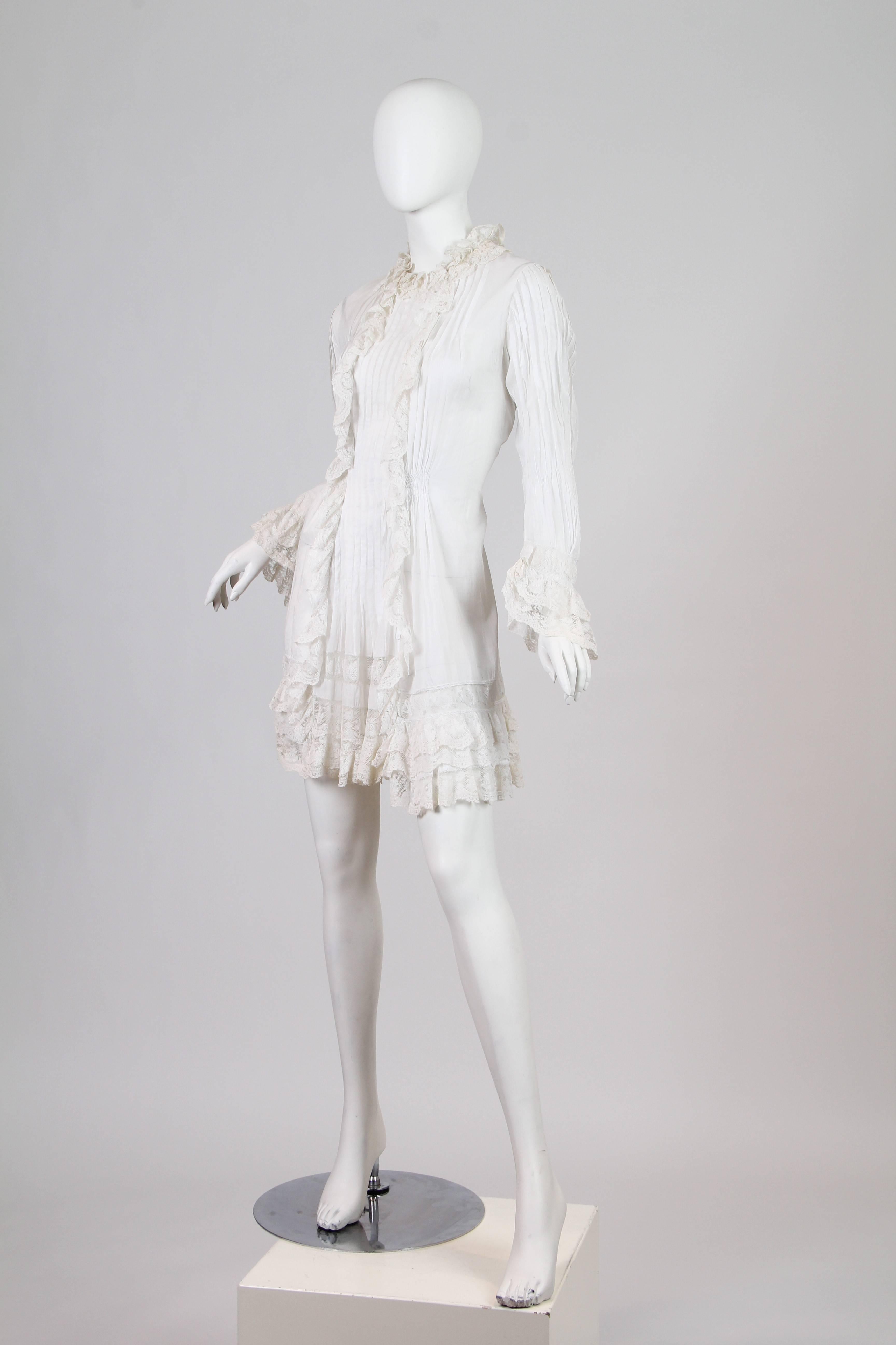 1870-80 Hand Pintucked Cotton and Lace Jacket 2