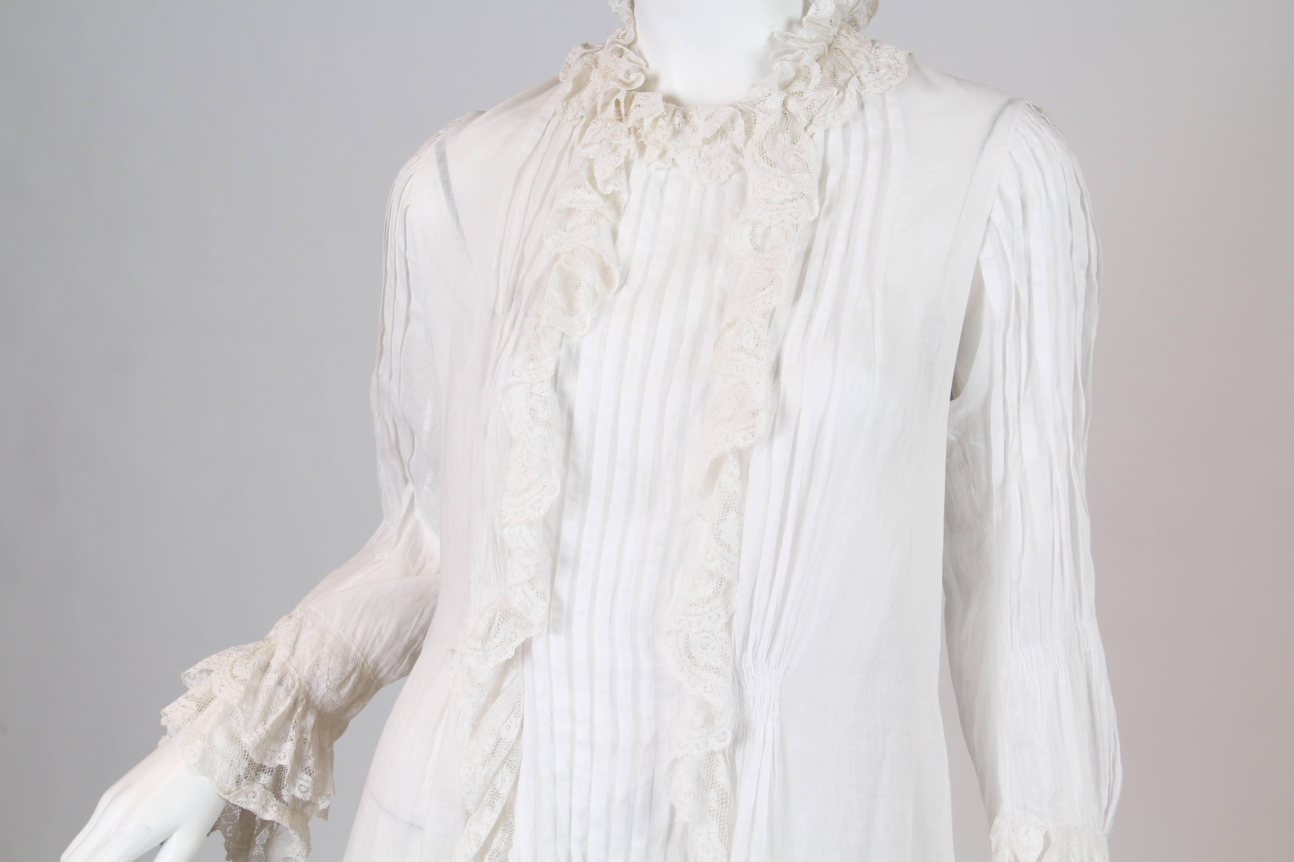 1870-80 Hand Pintucked Cotton and Lace Jacket 4