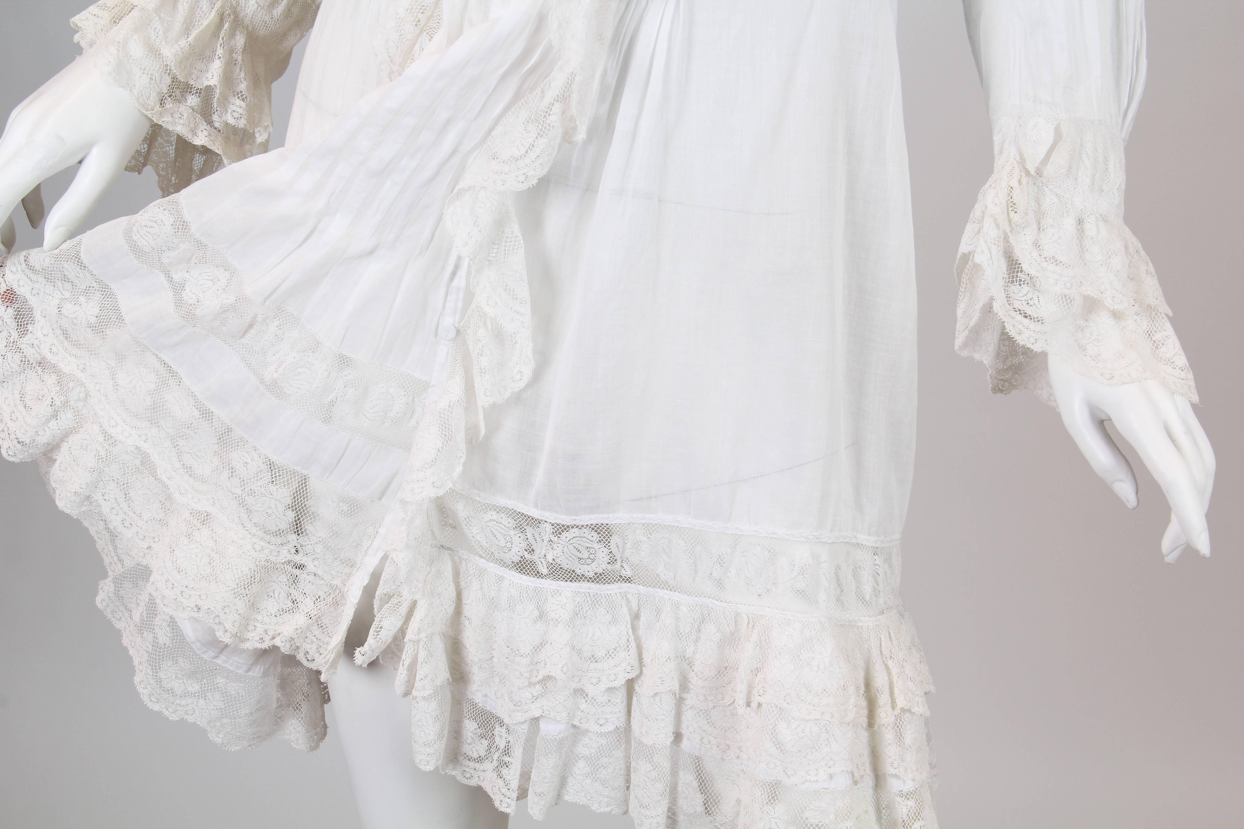 1870-80 Hand Pintucked Cotton and Lace Jacket 5
