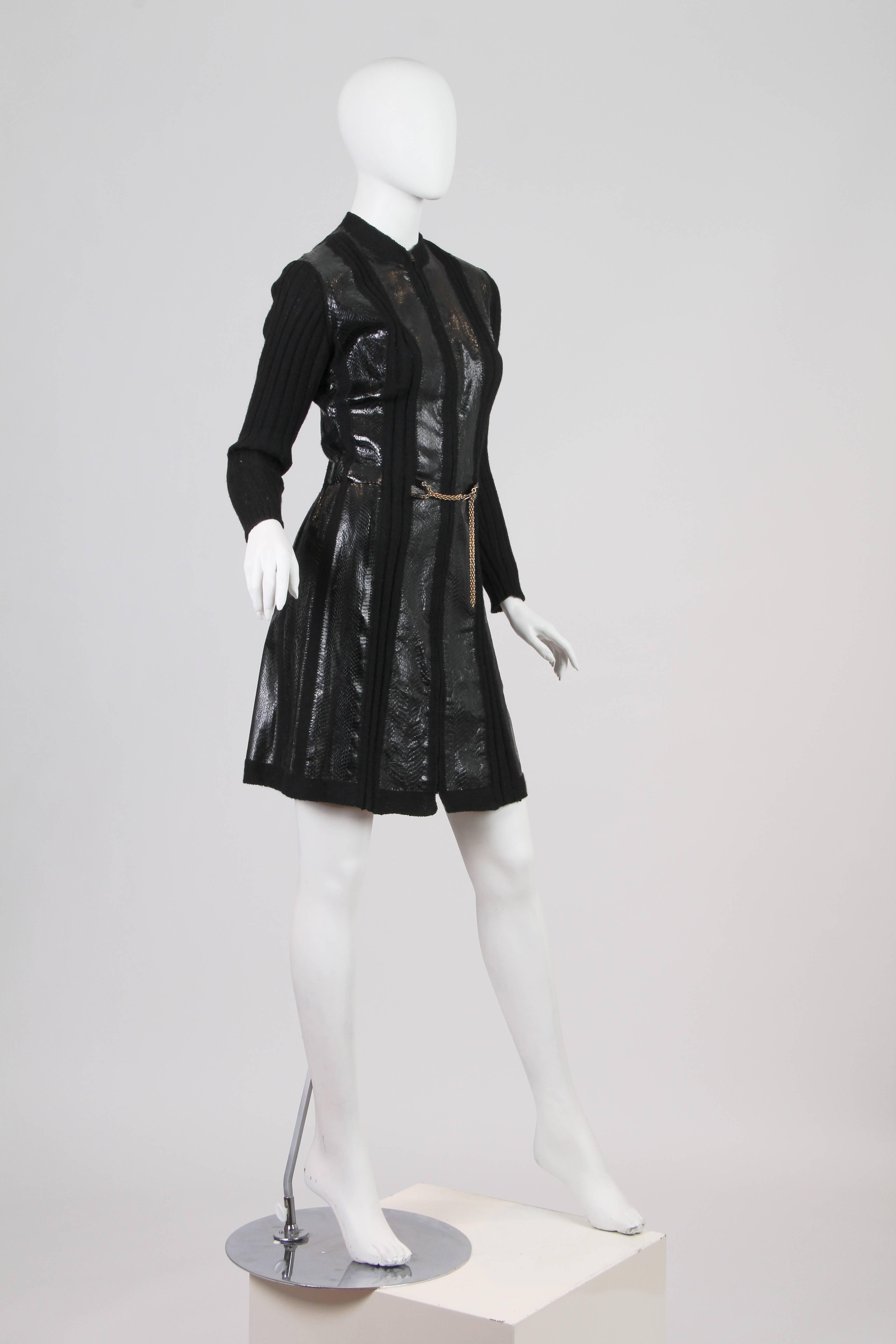 1990S ALAIA Black Wool Knit & Snakeskin Coat In Excellent Condition In New York, NY