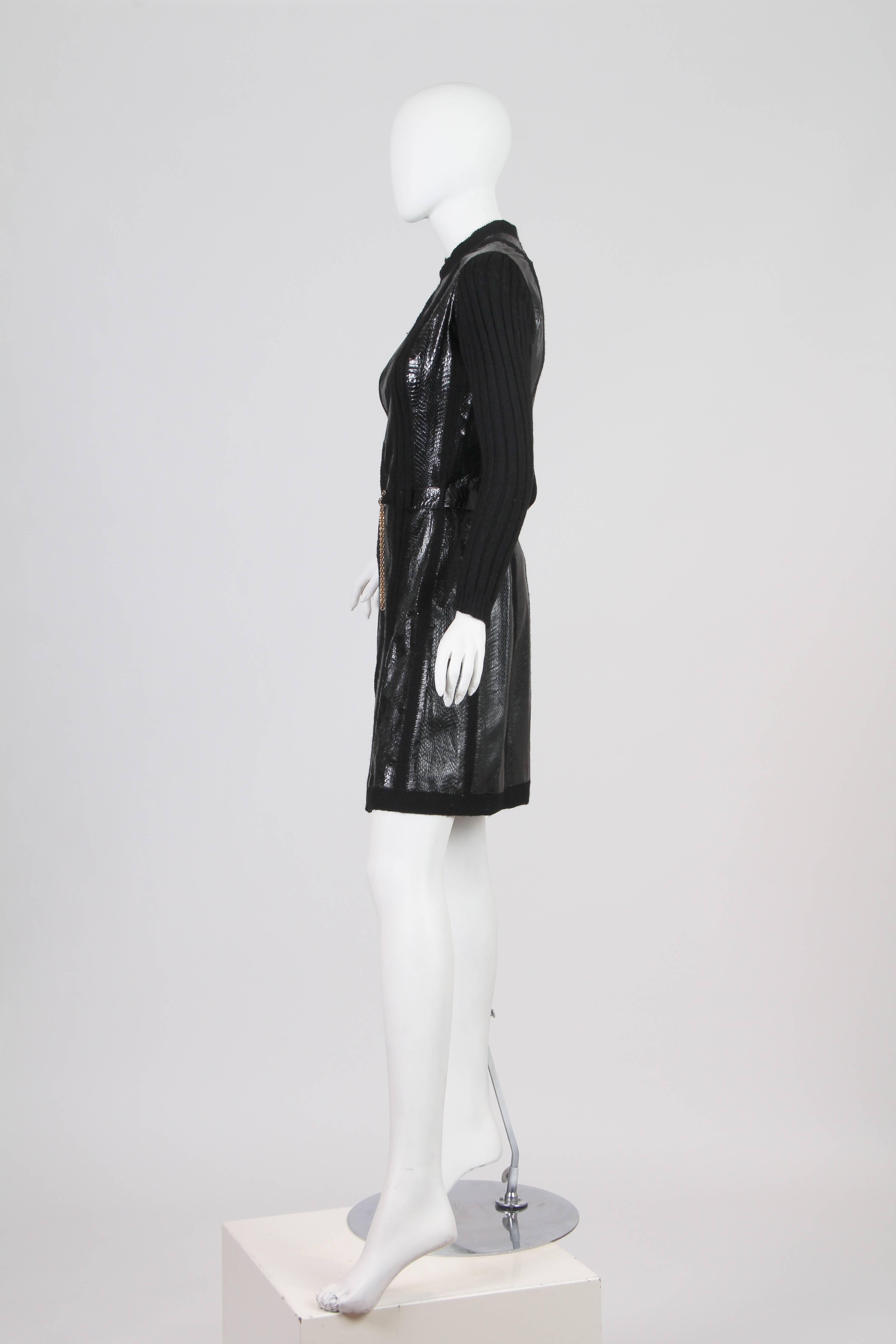 1990S ALAIA Black Wool Knit & Snakeskin Coat 2