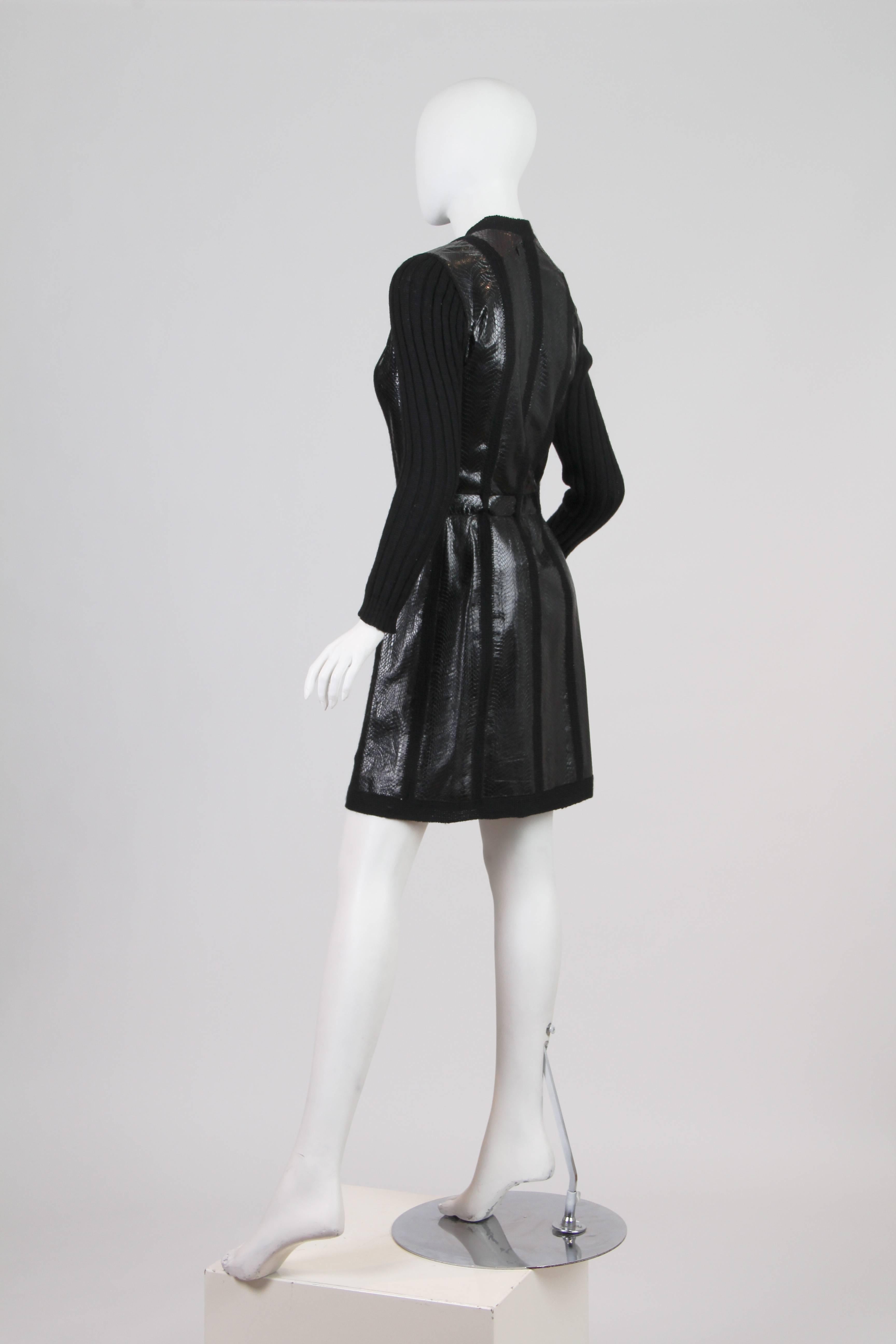 1990S ALAIA Black Wool Knit & Snakeskin Coat 3