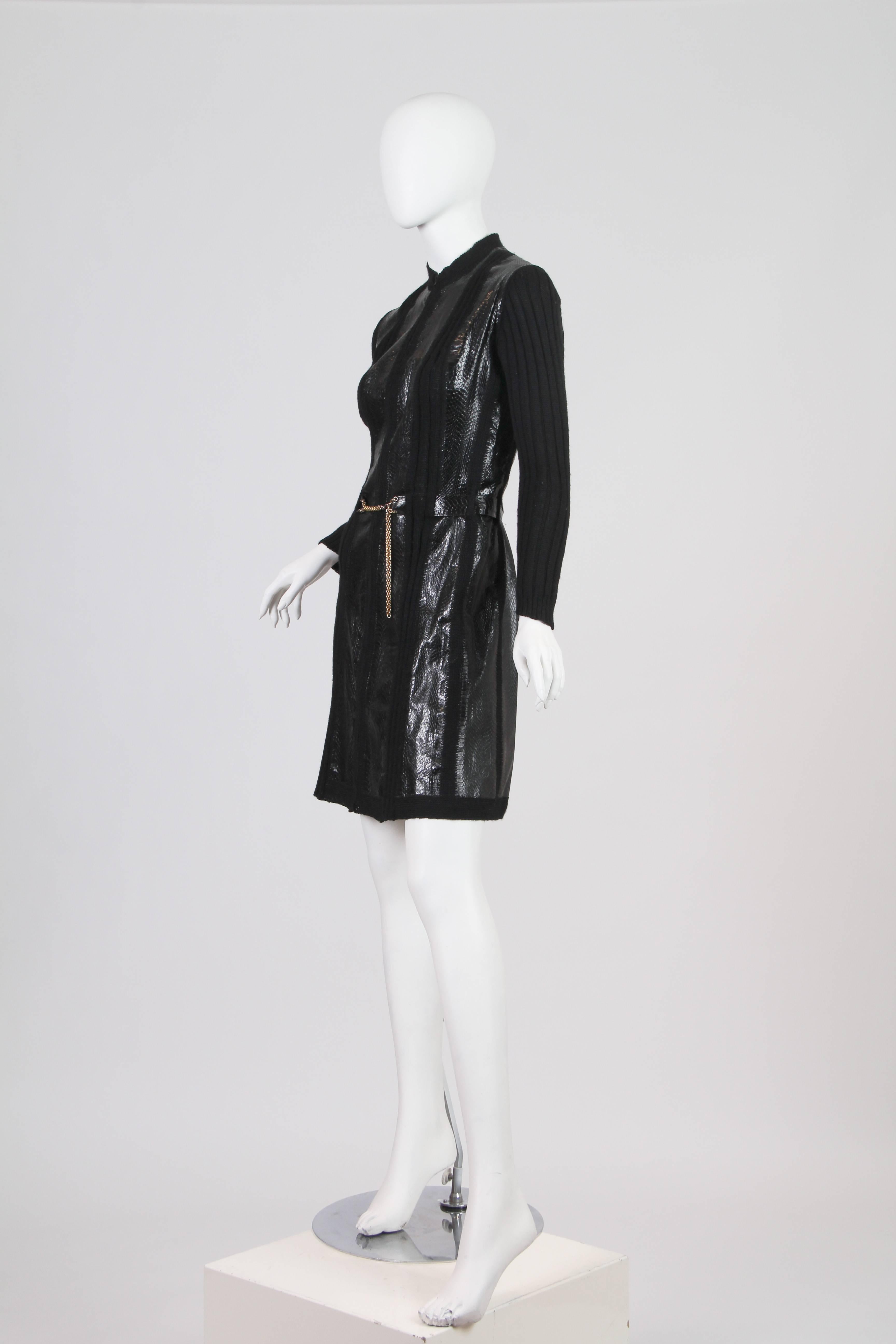 Women's 1990S ALAIA Black Wool Knit & Snakeskin Coat