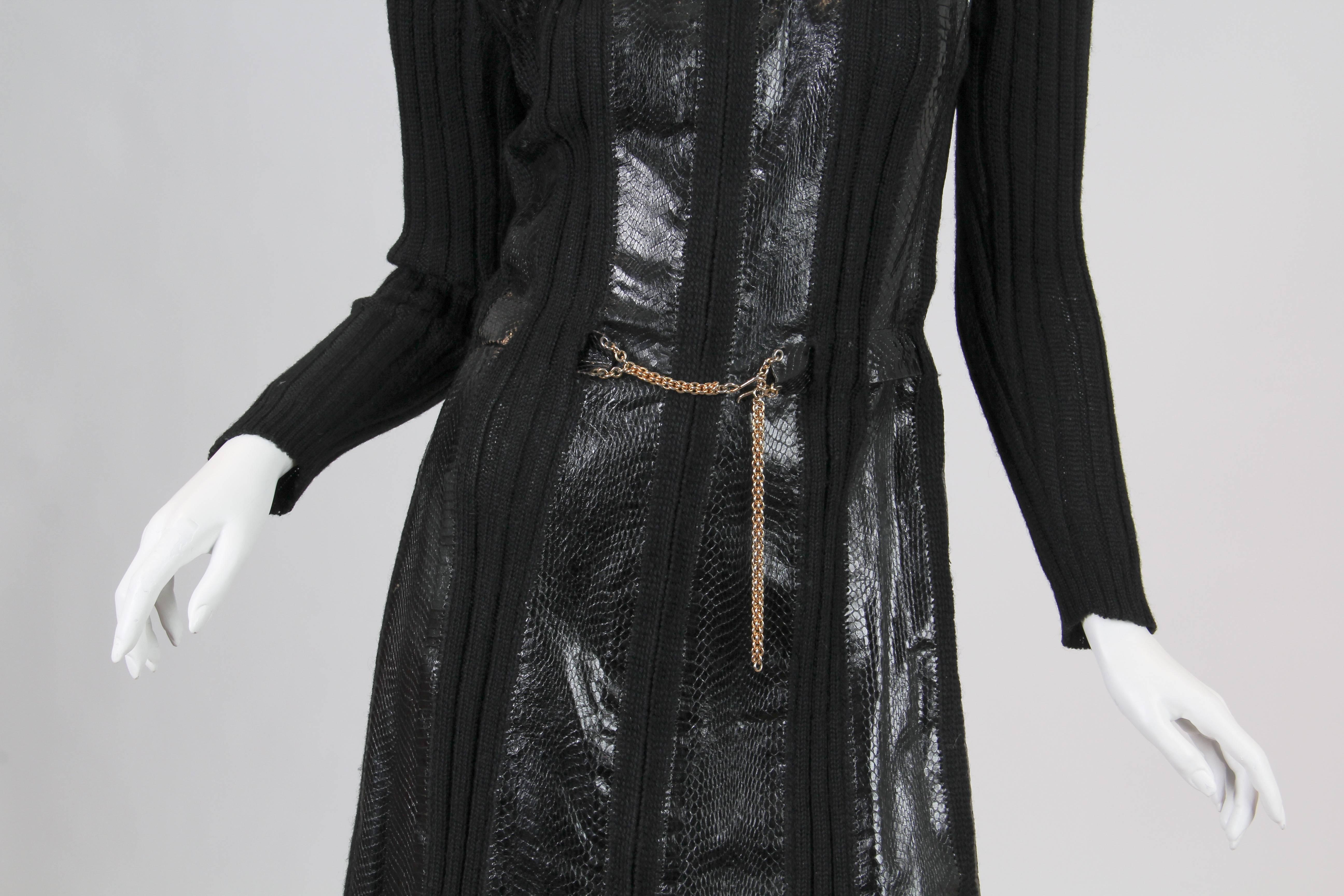 1990S ALAIA Black Wool Knit & Snakeskin Coat 5