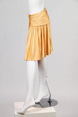 1990S GIANNI VERSACE Buttercream Yellow Rayon Jersey Mini Skirt With Slit