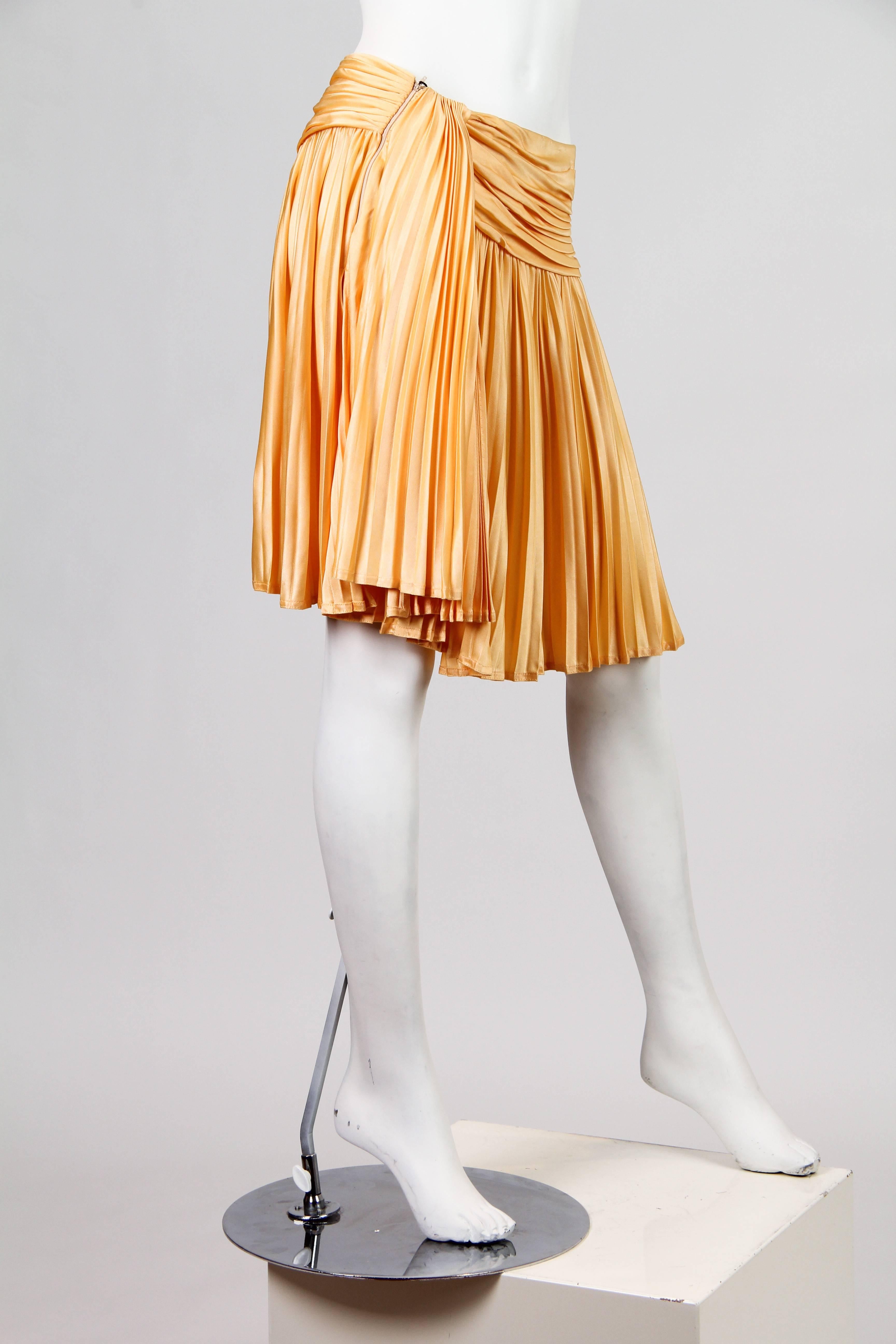 Orange 1990S GIANNI VERSACE Buttercream Yellow Rayon Jersey Mini Skirt With Slit For Sale