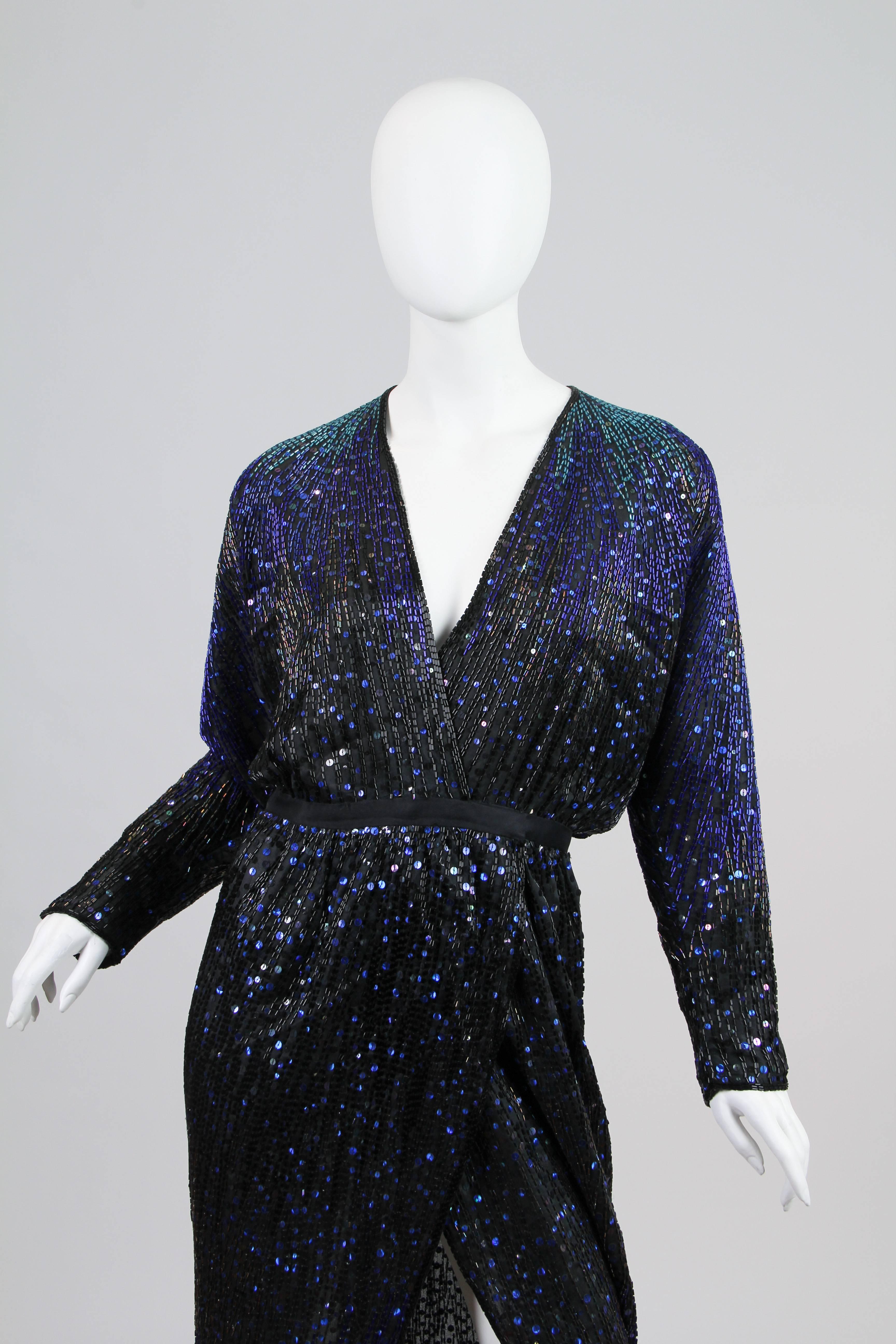 Women's Halston Fully Beaded Gown with High Wrap Slit