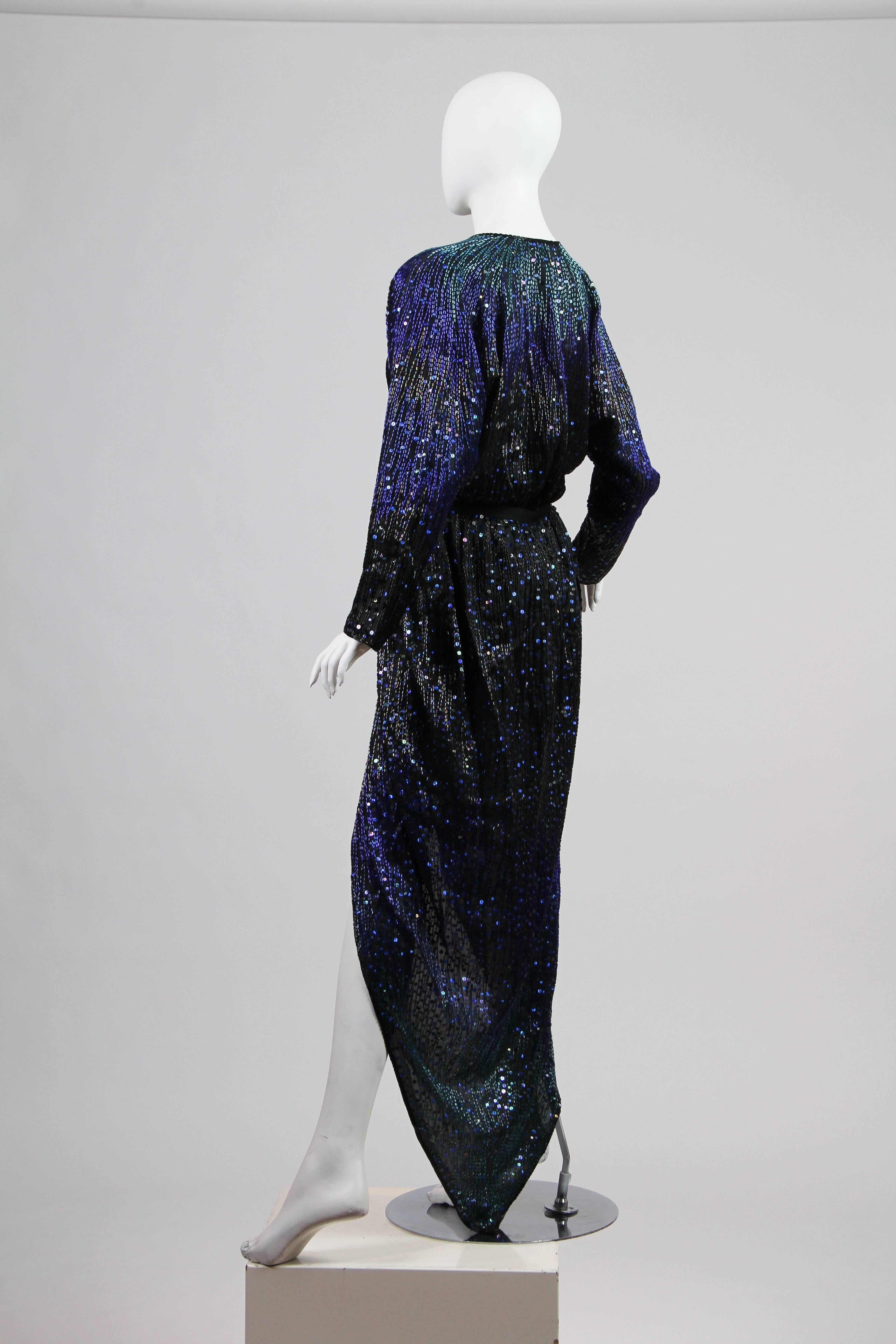 Halston Fully Beaded Gown with High Wrap Slit 2