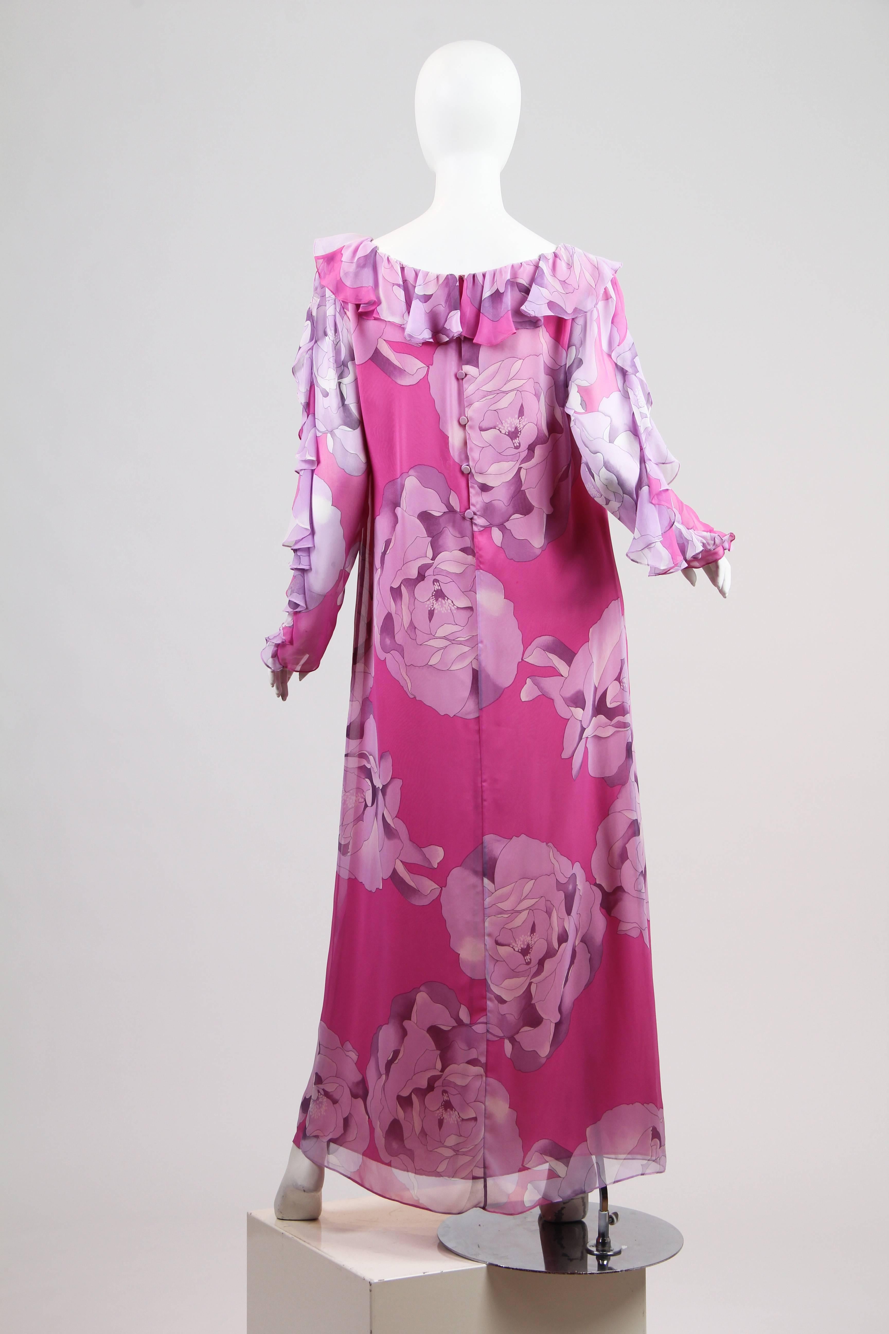 Women's 1970s Hanae Mori Romantic Silk Chiffon Dress