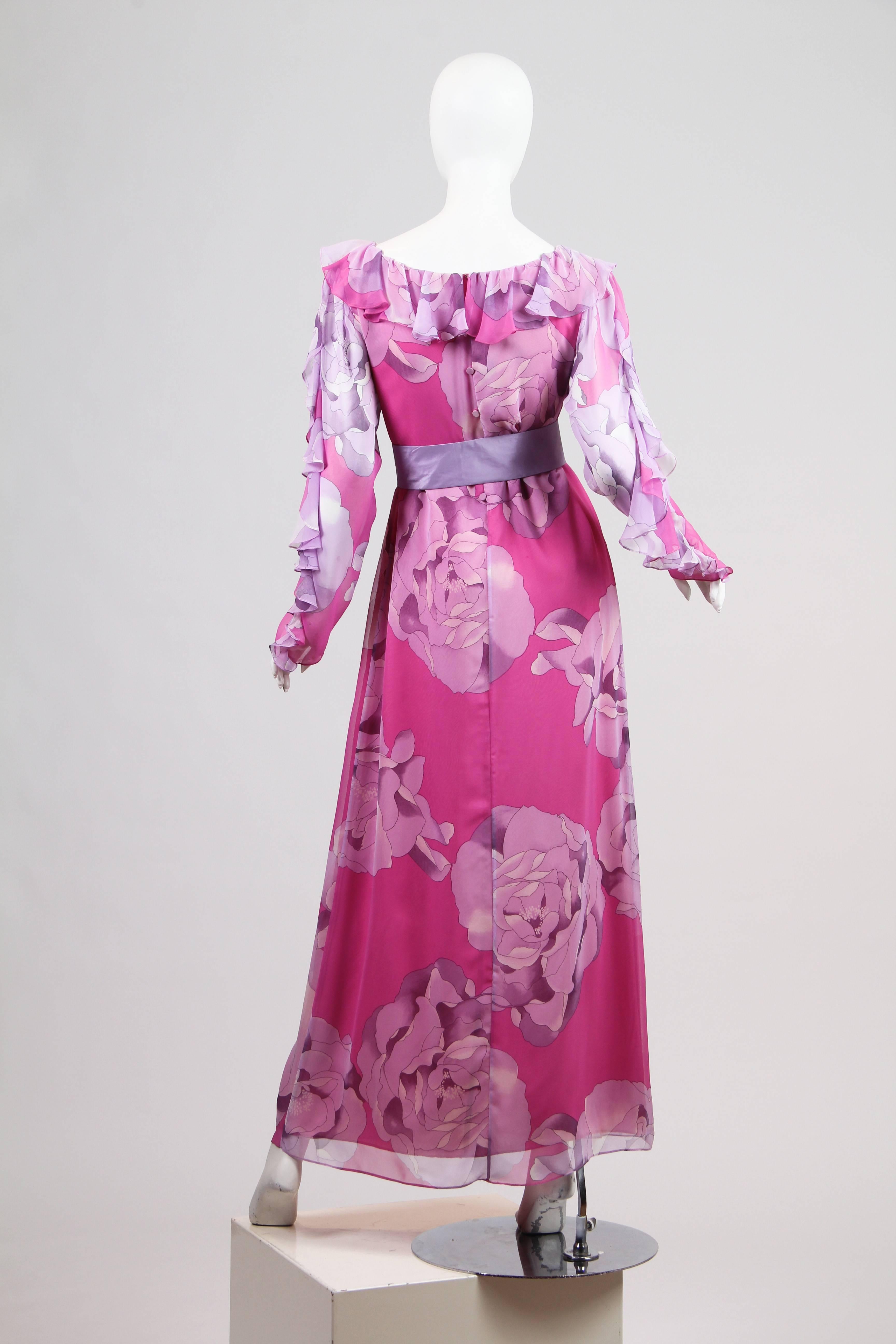 1970s Hanae Mori Romantic Silk Chiffon Dress 2