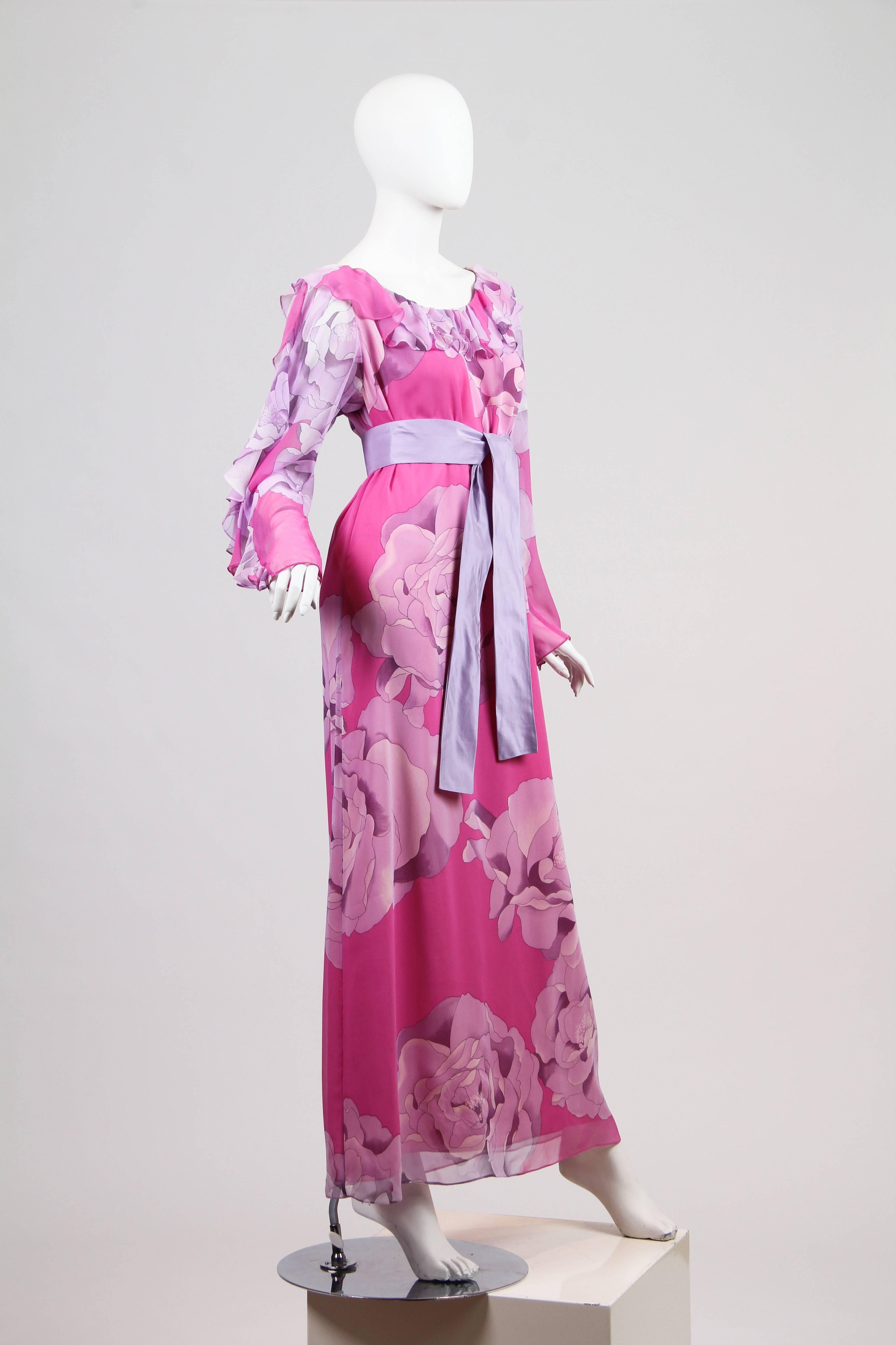 1970s Hanae Mori Romantic Silk Chiffon Dress 1