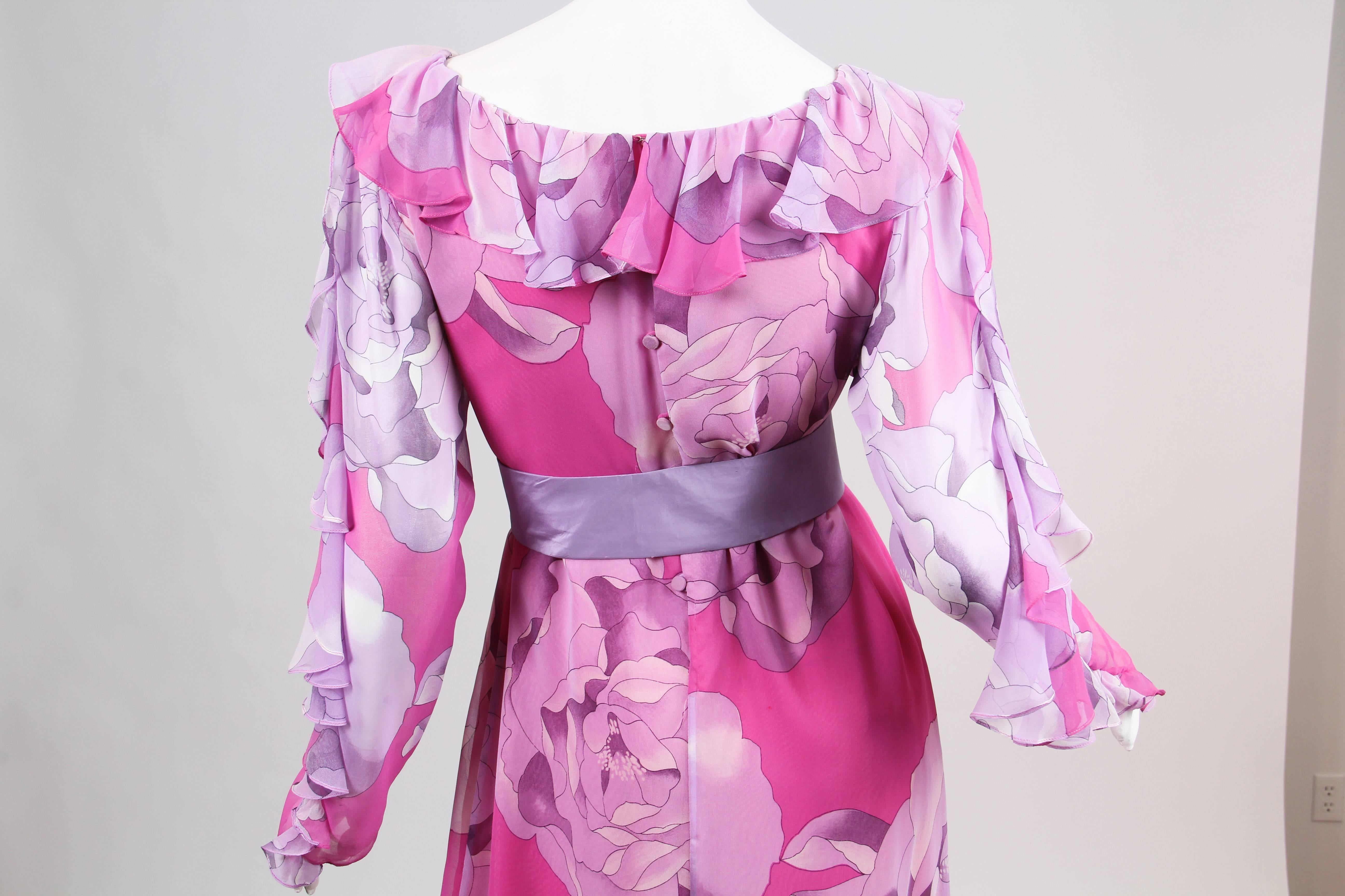 1970s Hanae Mori Romantic Silk Chiffon Dress 3