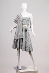 1950S TINA LESSER BY FOREMAN Baby Blue Embroidered Cotton Strapless Indian Sari