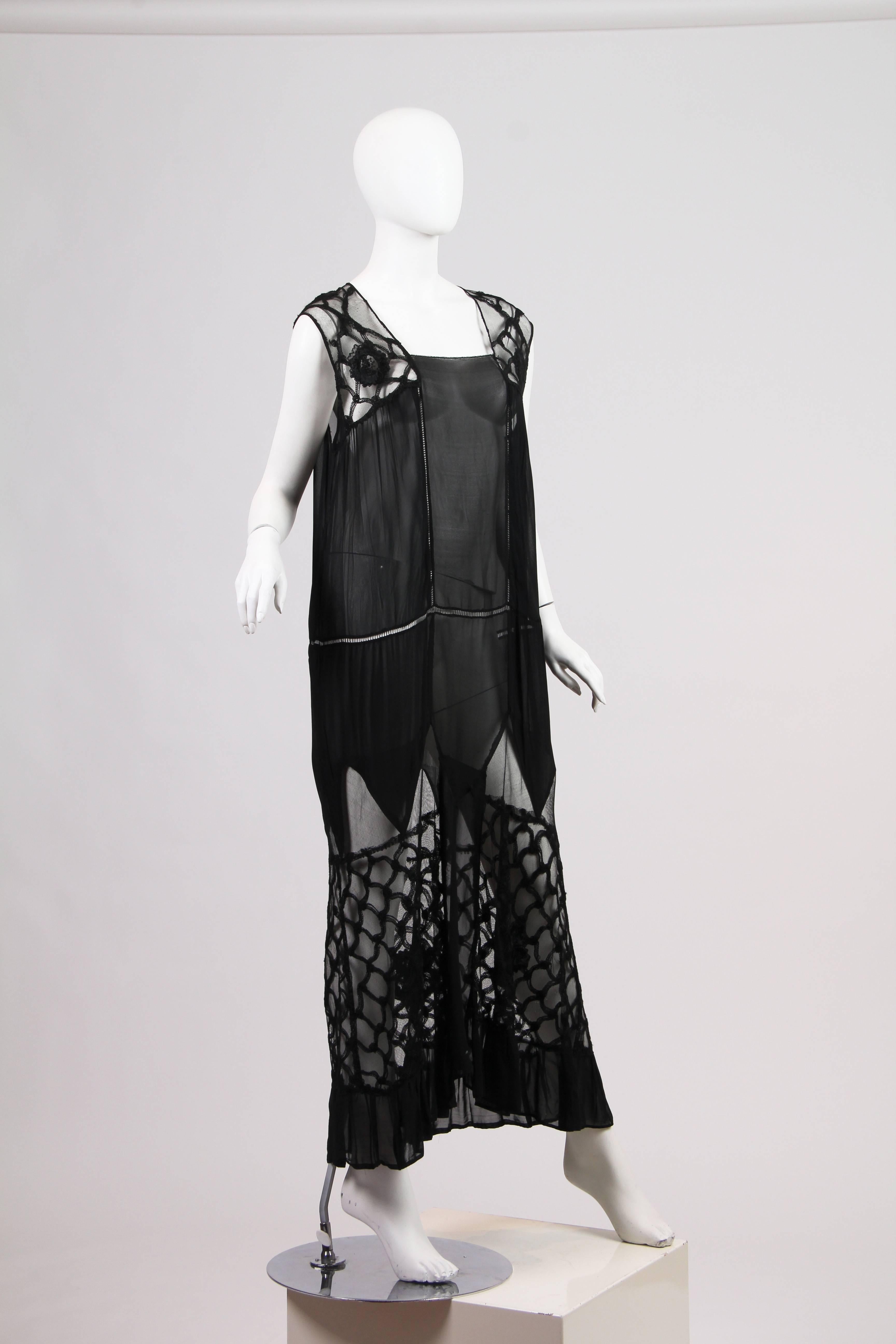 Early 1920s Chiffon and Lace Dress 1