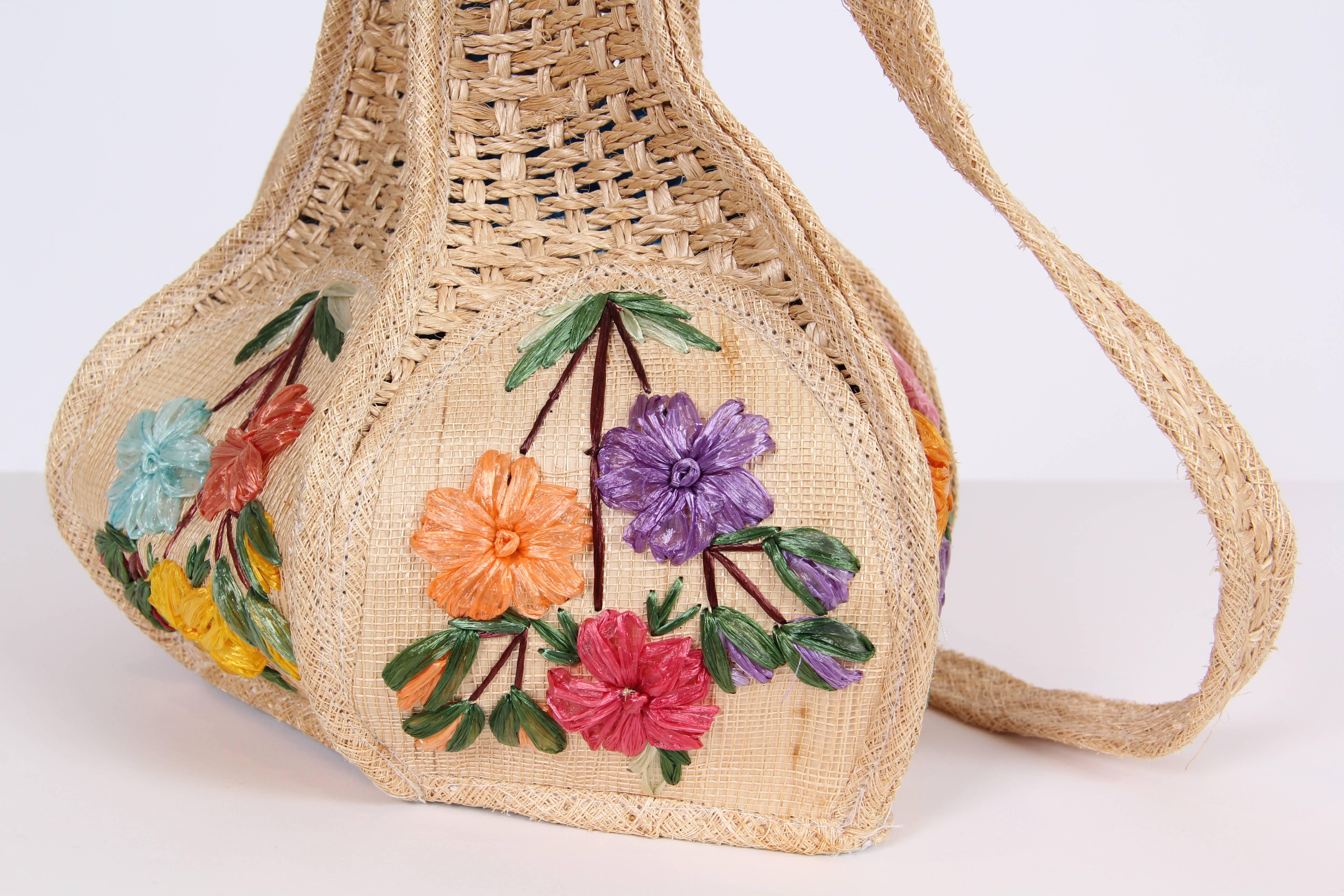 Women's Uniquely Shaped Raffia Embroidered Bag
