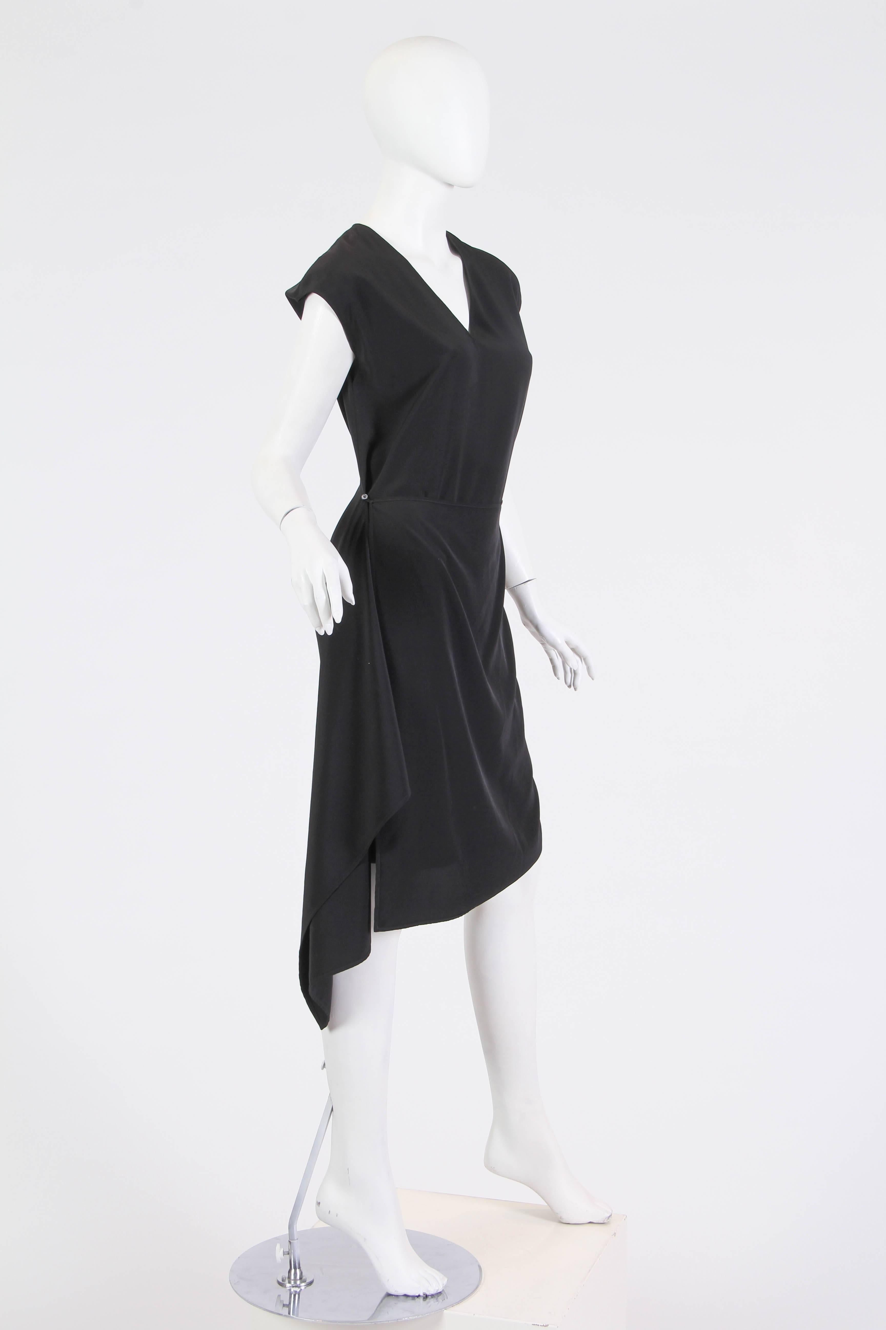 Black Asymmetrically Draped Martin Margiela Silk Crepe Dress