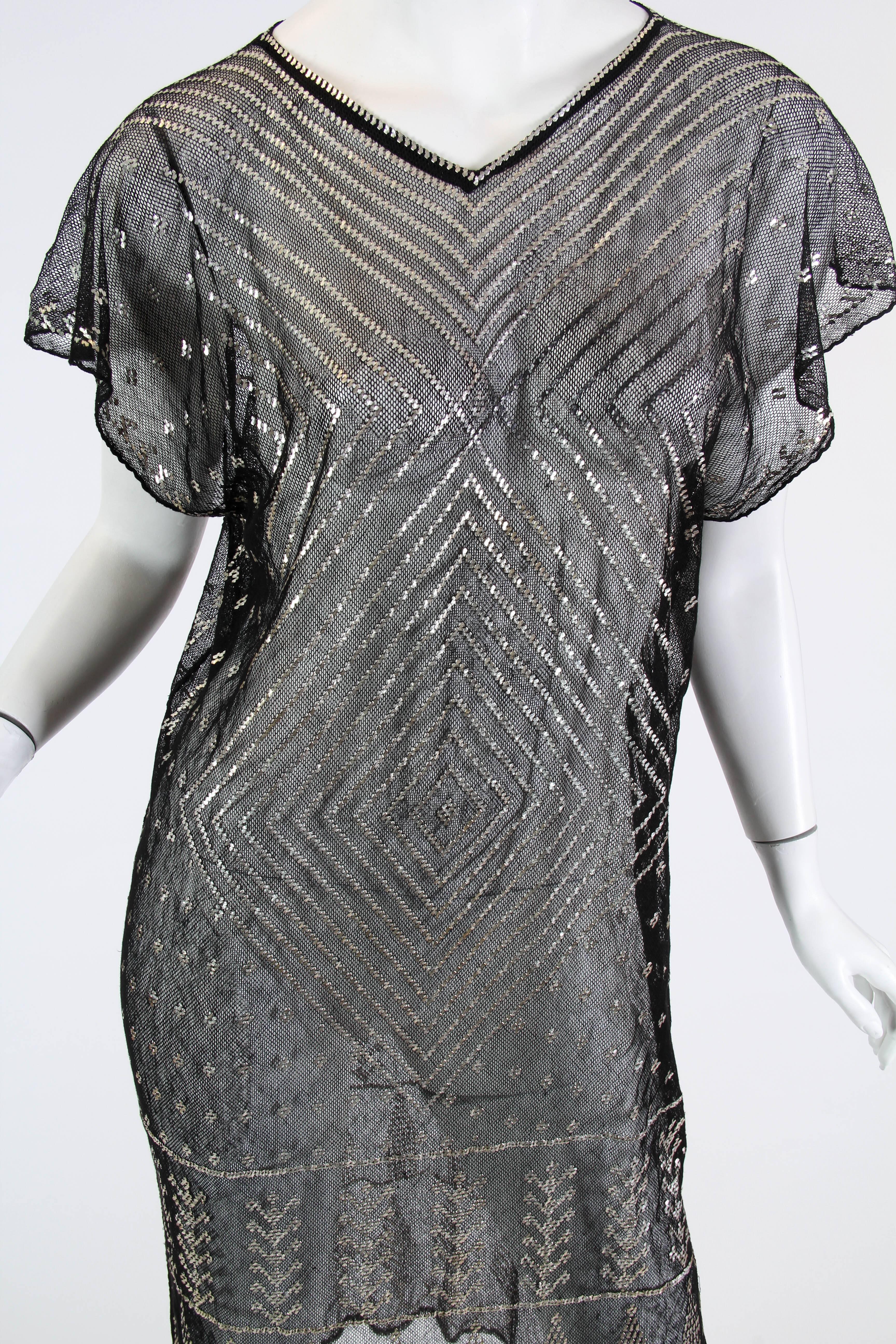 1920s Egyptian Assuit Metal and Cotton Net Dress In Excellent Condition In New York, NY