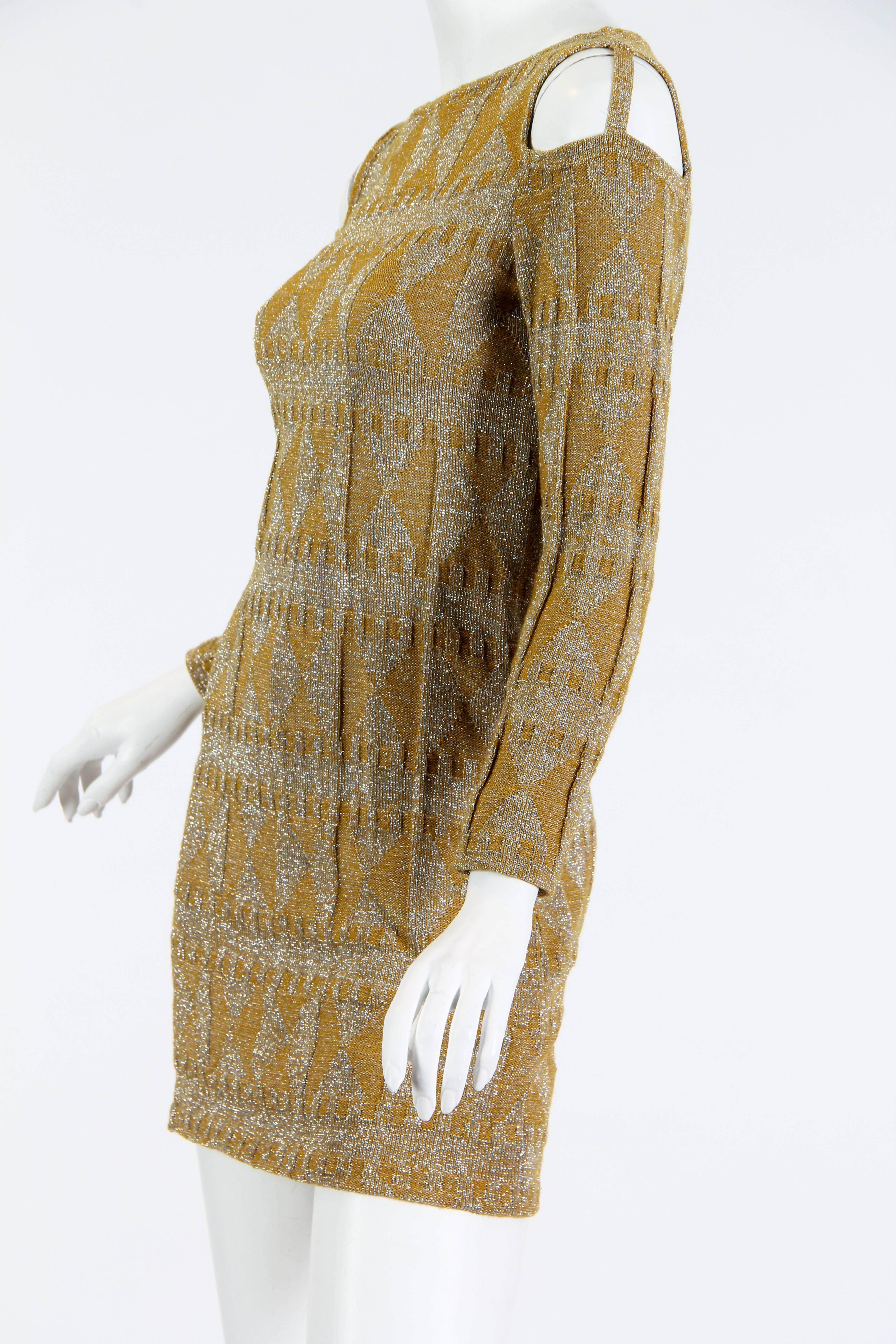 1960s Rudi Gernreich Silver and Gold Metallic Body-con Mini Dress 1