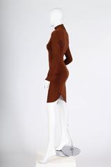 1980S AZZEDINE ALAIA Cinnamon Brown Wool Knit Turtleneck Body-Con Dress With Di