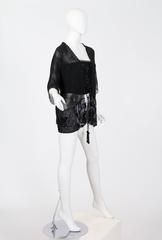 Edwardian Black Silk Chiffon Kimono Sleeve Blouse With Asian Floral Pattern, Me