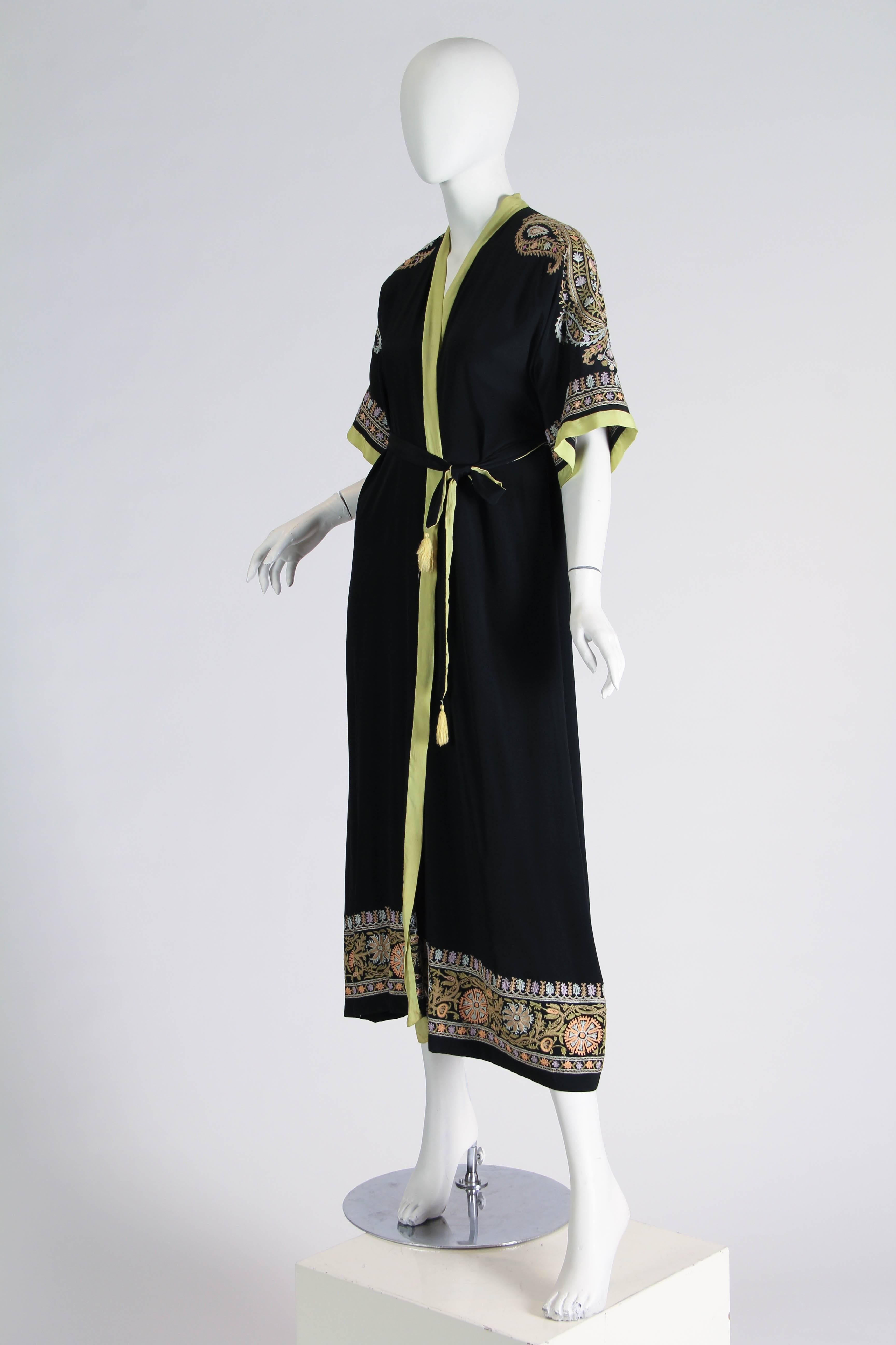1930s Paisley embroidered Silk Robe Wrap Dress In Excellent Condition In New York, NY