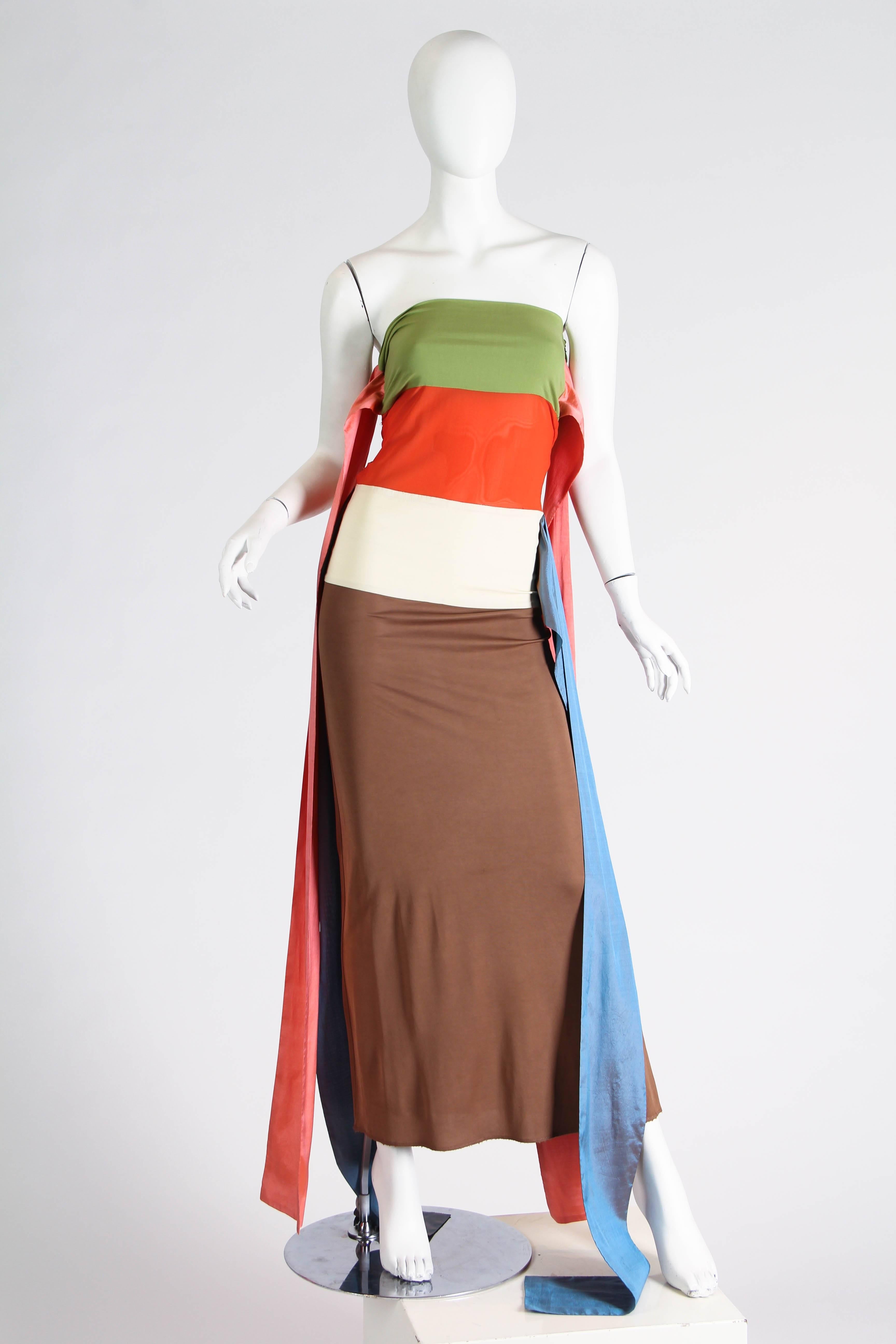 1990S JEAN PAUL GAULTIER Multicolor Silk & Stretch Strapless Cocktail Dress With Taffeta Sashes