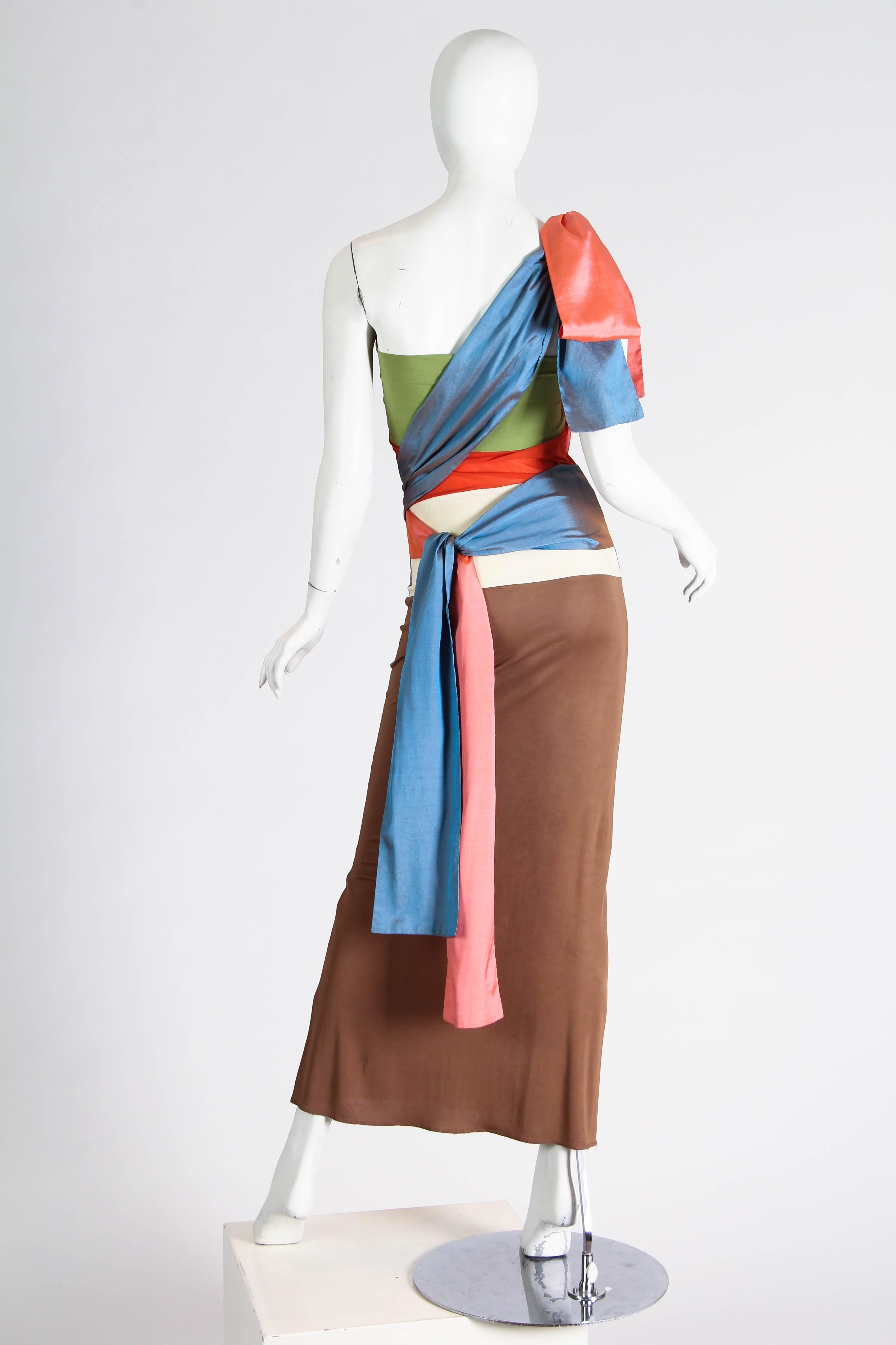 1990S JEAN PAUL GAULTIER Multicolor Silk & Stretch Strapless Cocktail Dress Wit In Good Condition In New York, NY