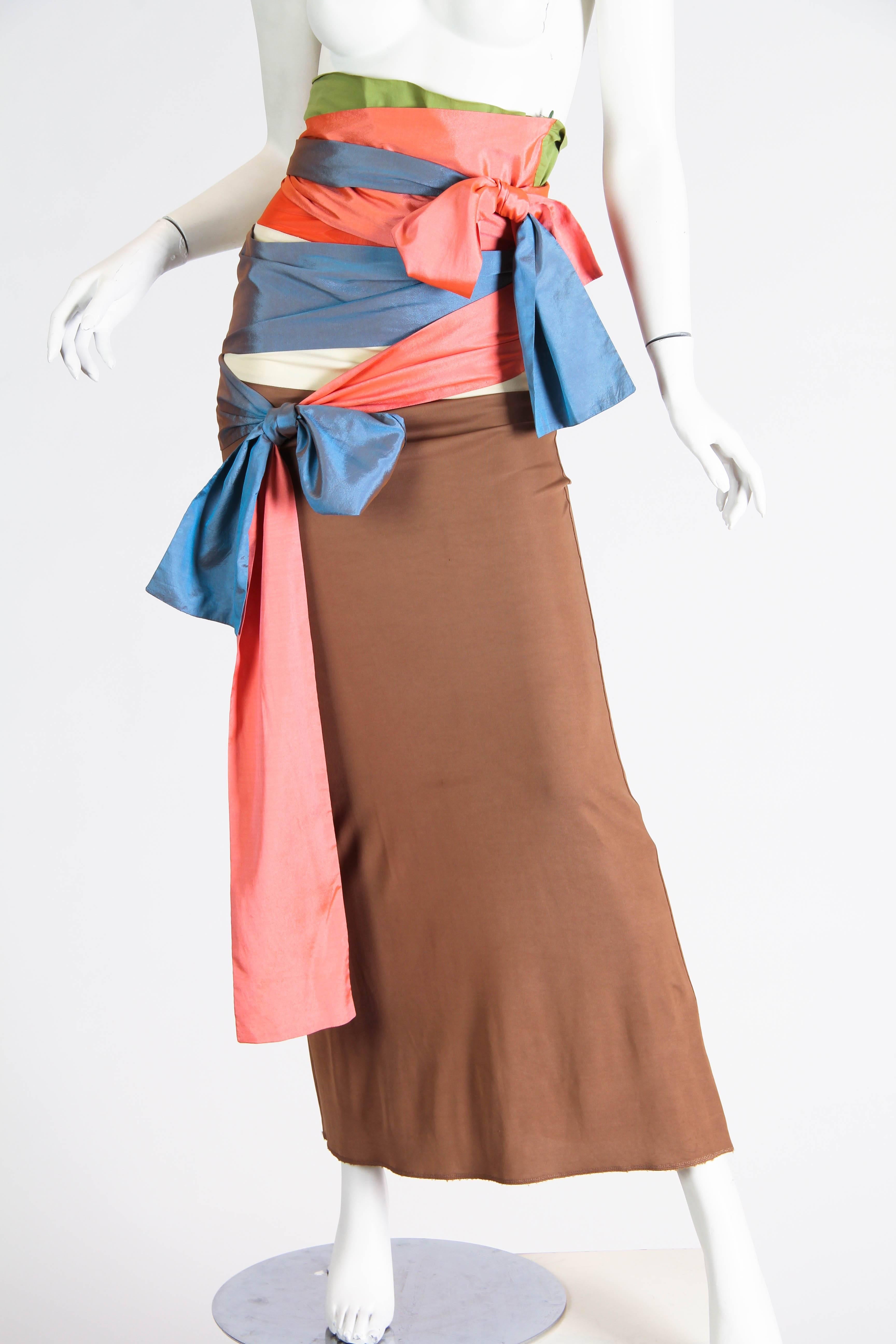 Gray 1990S JEAN PAUL GAULTIER Multicolor Silk & Stretch Strapless Cocktail Dress Wit