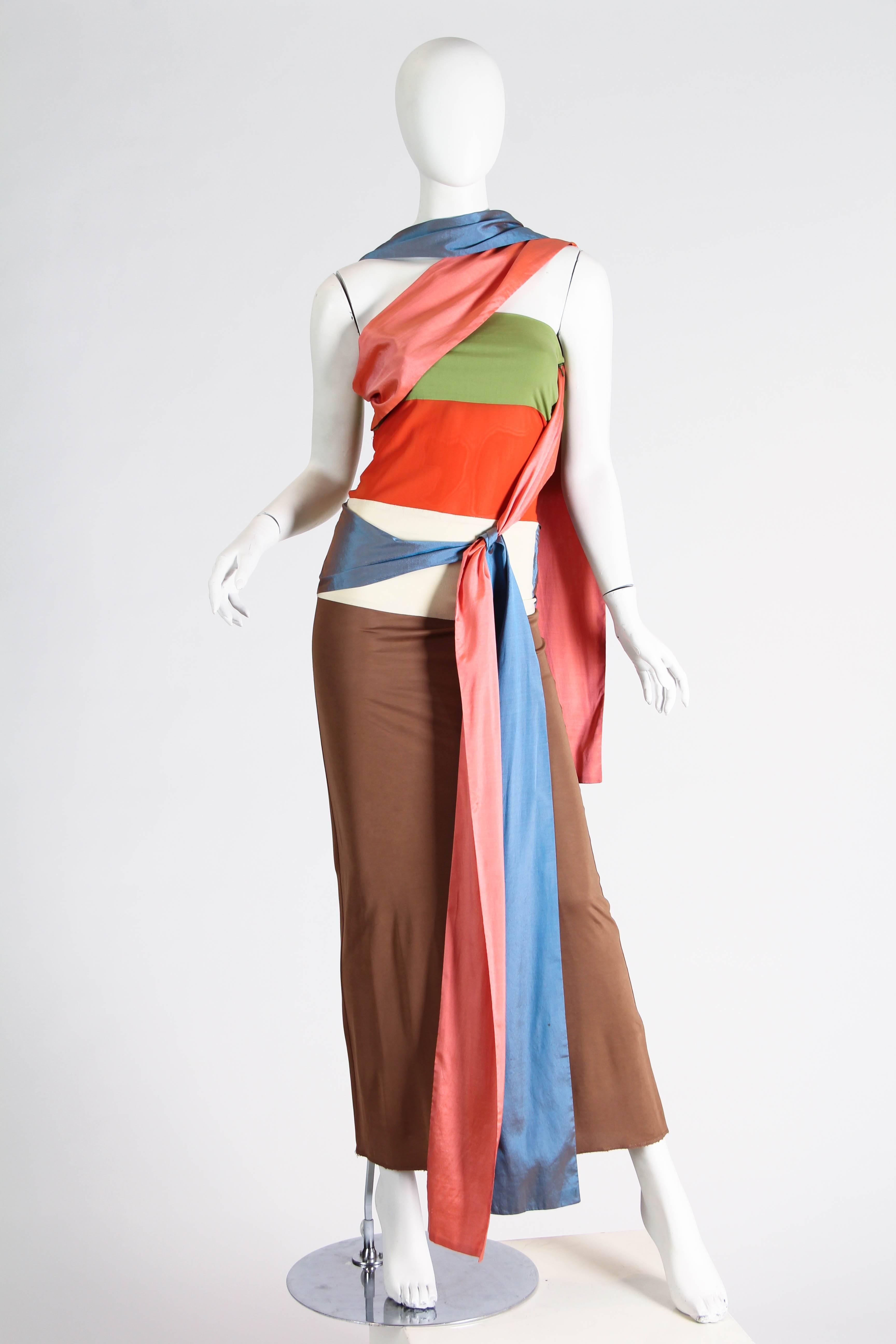 Women's 1990S JEAN PAUL GAULTIER Multicolor Silk & Stretch Strapless Cocktail Dress Wit