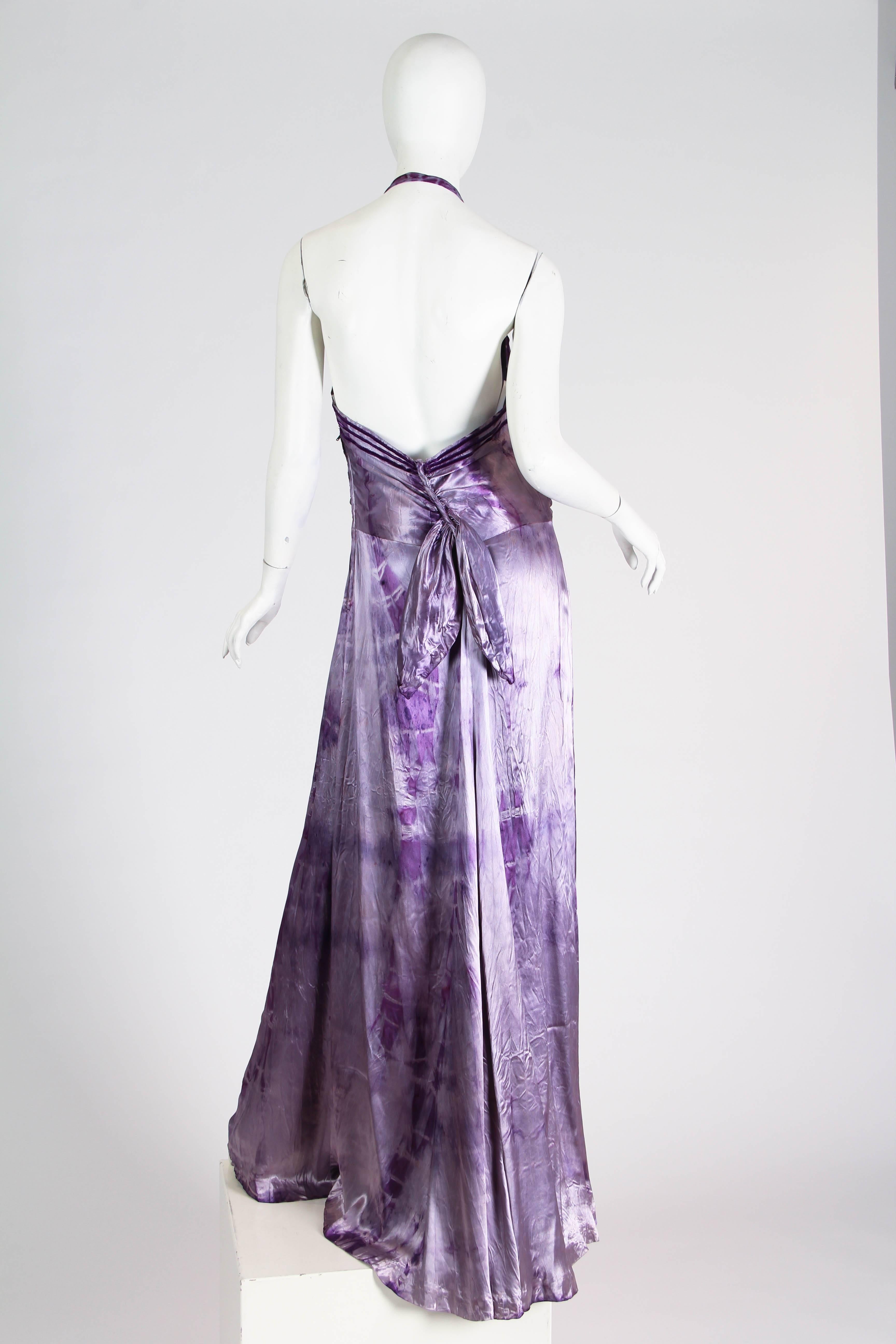 MORPHEW COLLECTION Lilac Tie Dyed Silk Charmeuse  Gown Re-Worked From A 1930S B In Excellent Condition In New York, NY