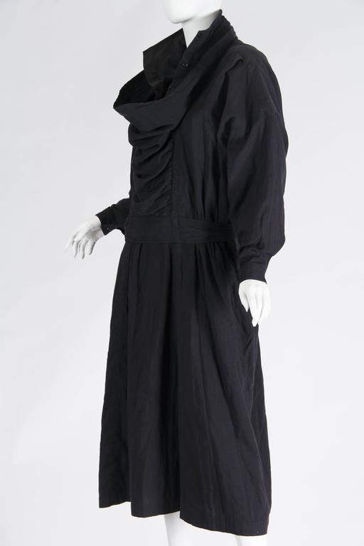 1980S ISSEY MIYAKE Black Cotton Dress With Draped Neck and Sleeves For ...
