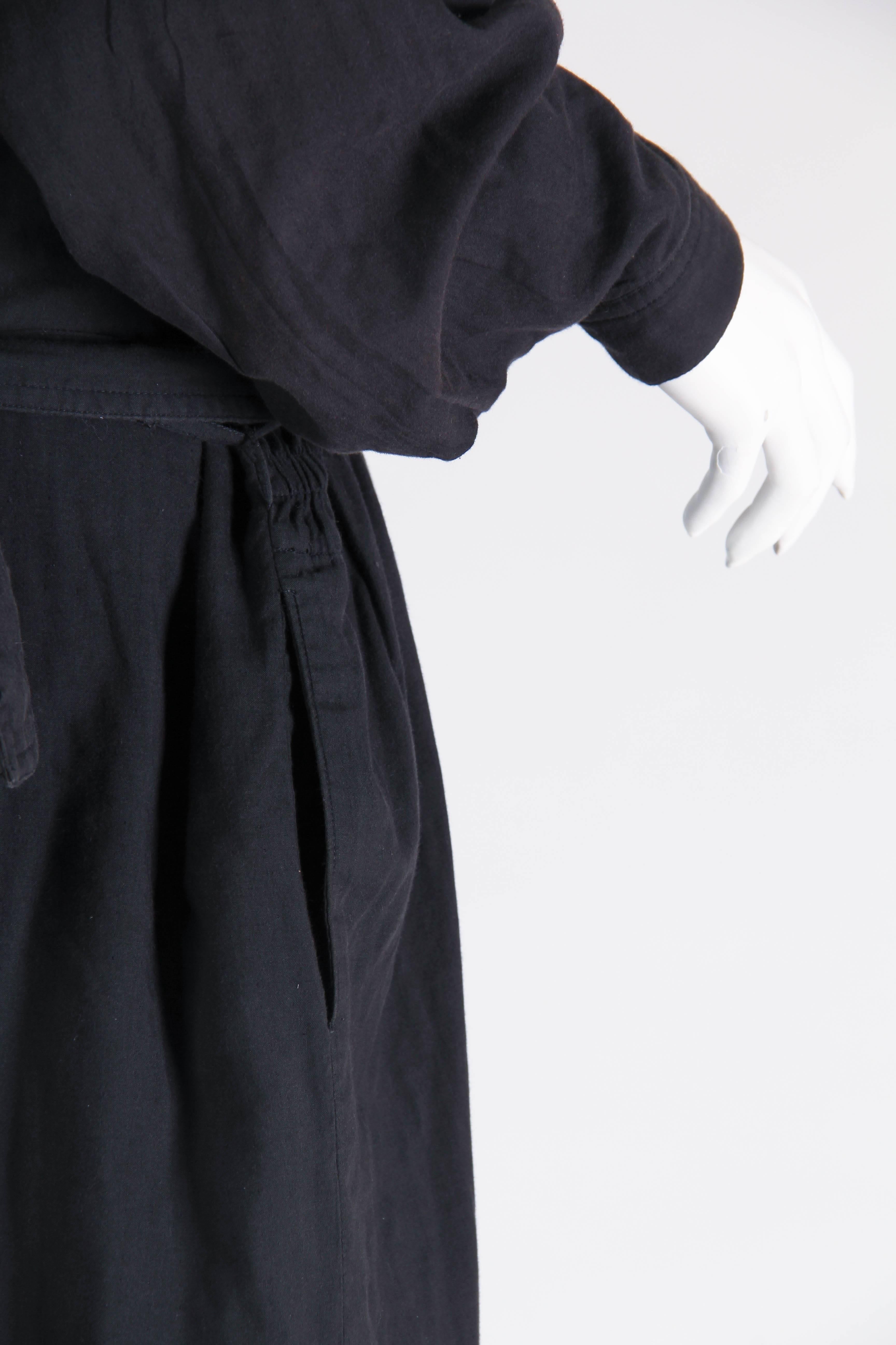 1980S ISSEY MIYAKE Black Cotton Dress With Draped Neck & Sleeves 1