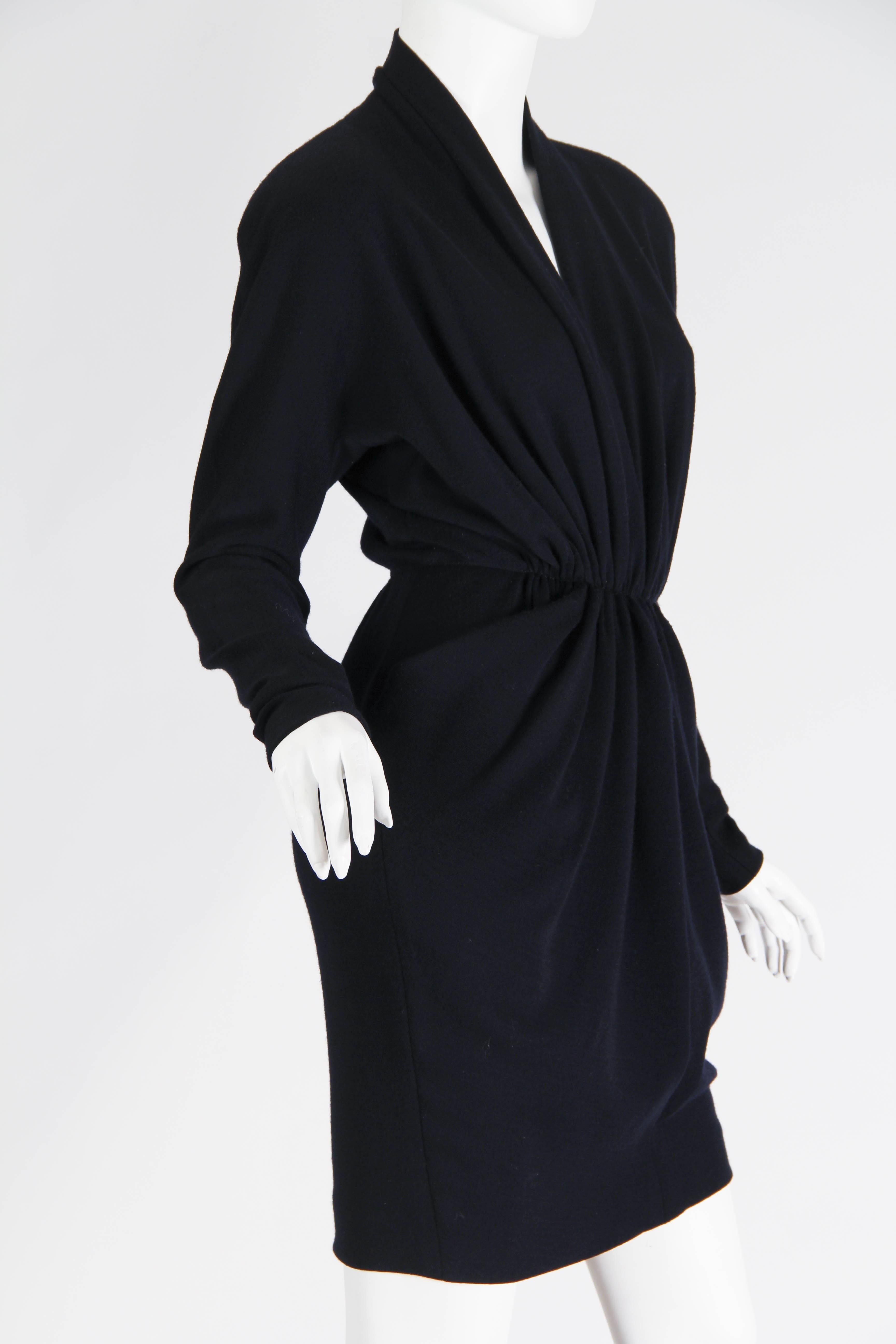 1980s Donna Karan Wool Jersey Dress with Plunging Neckline In Excellent Condition In New York, NY