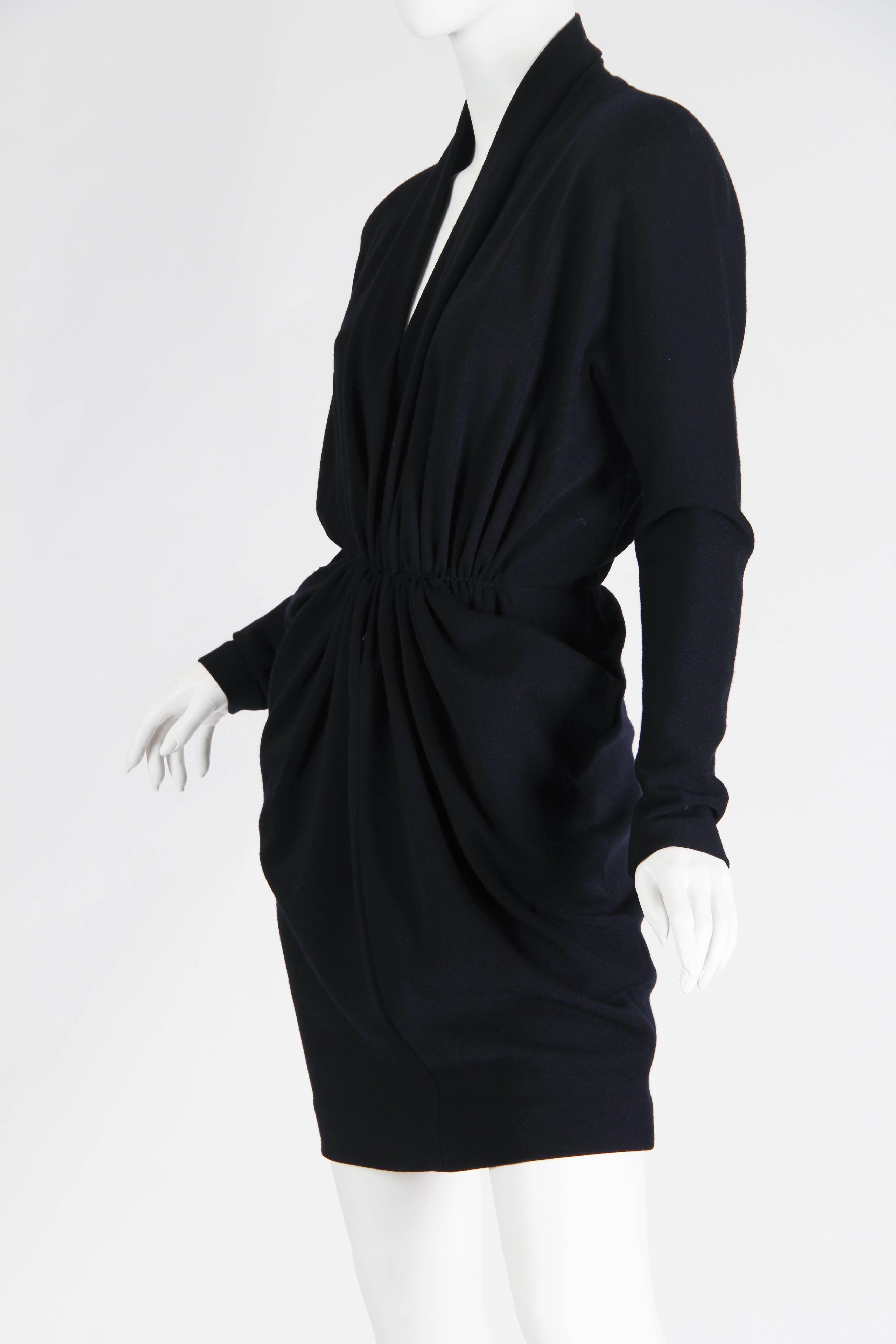 1980s Donna Karan Wool Jersey Dress with Plunging Neckline 2