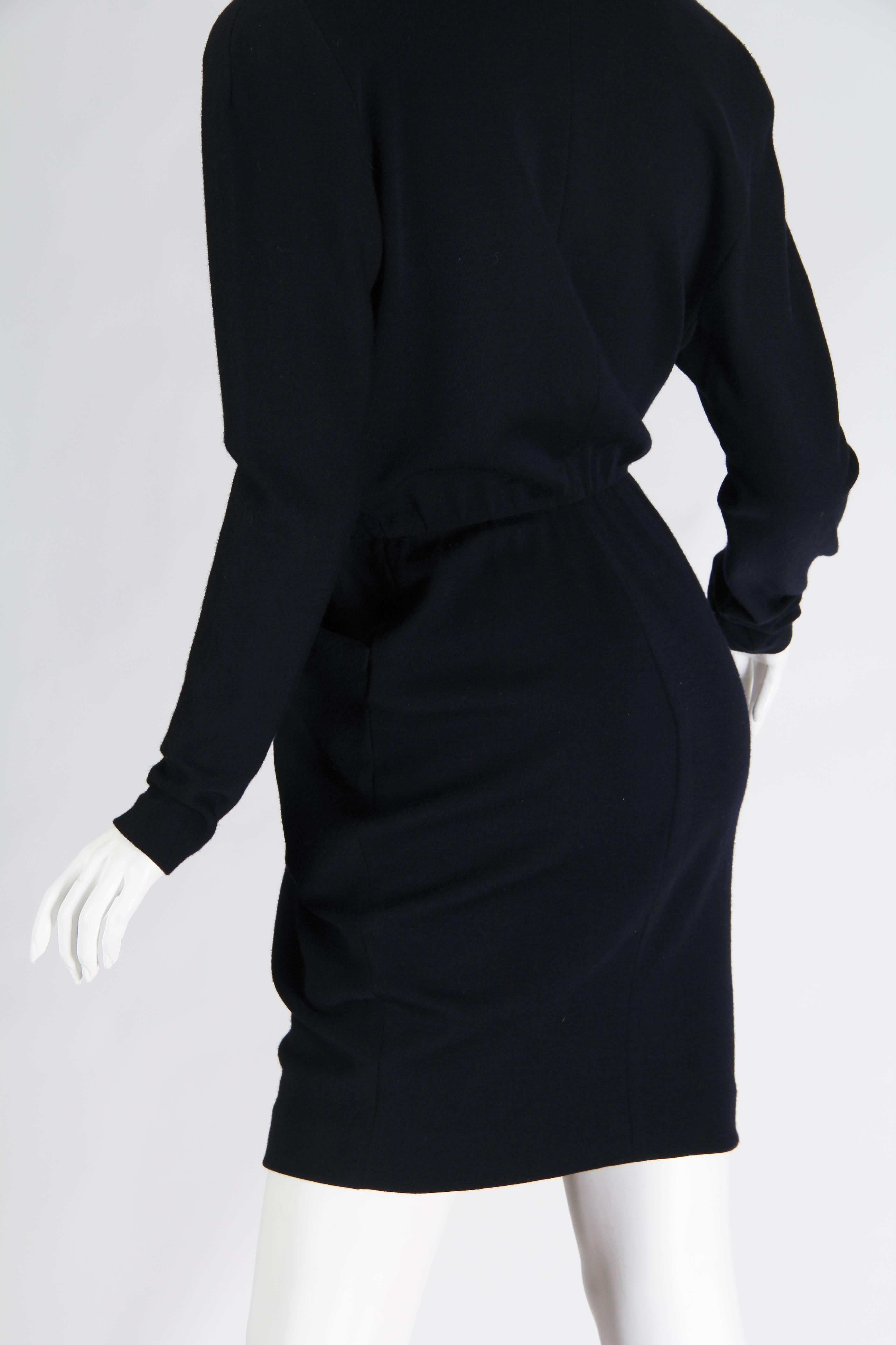 1980s Donna Karan Wool Jersey Dress with Plunging Neckline 1