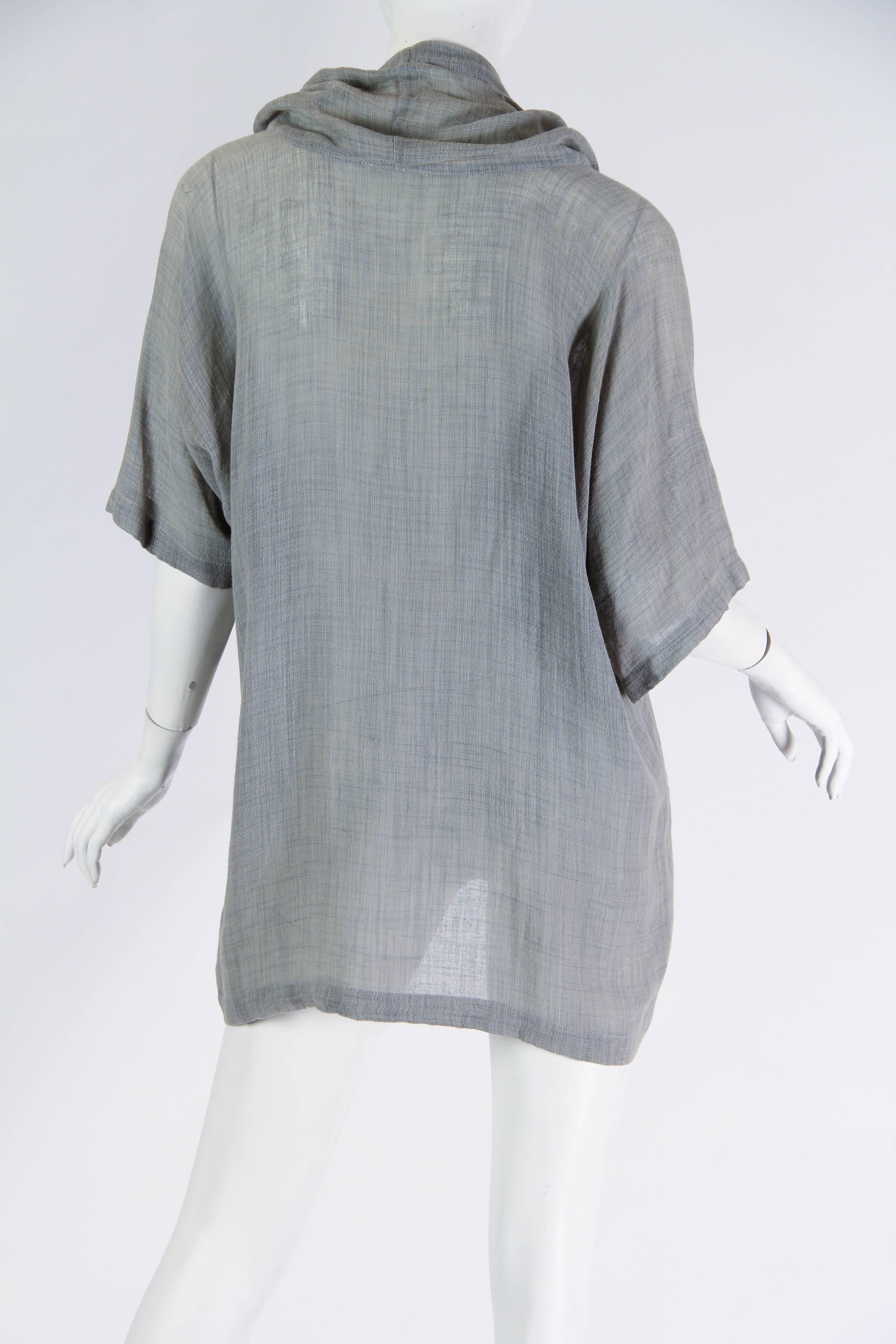 Women's or Men's 1970S ISSEY MIYAKE Grey Linen & Wool Oversized Cowl Neck Top