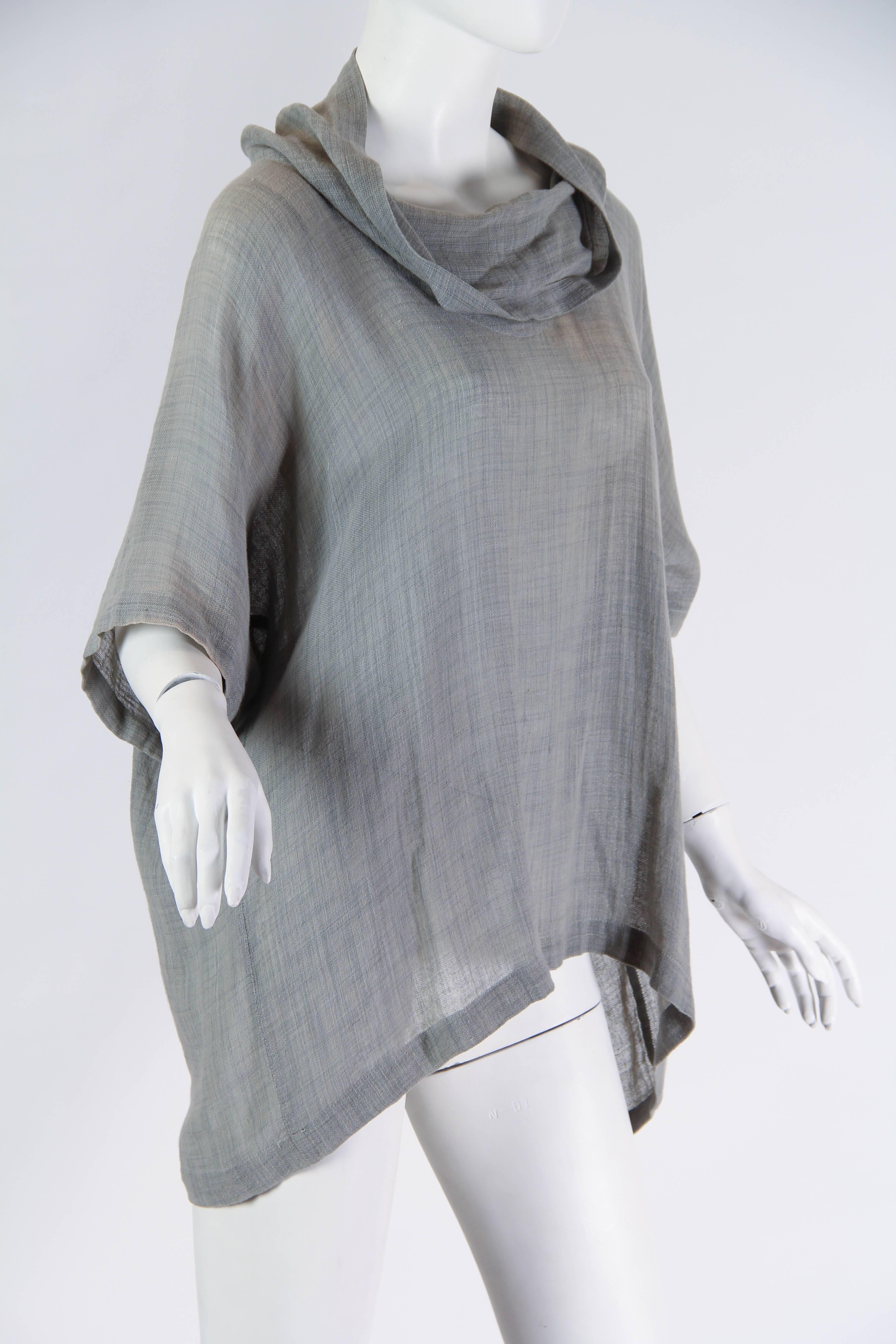 1970S ISSEY MIYAKE Grey Linen & Wool Oversized Cowl Neck Top In Excellent Condition In New York, NY