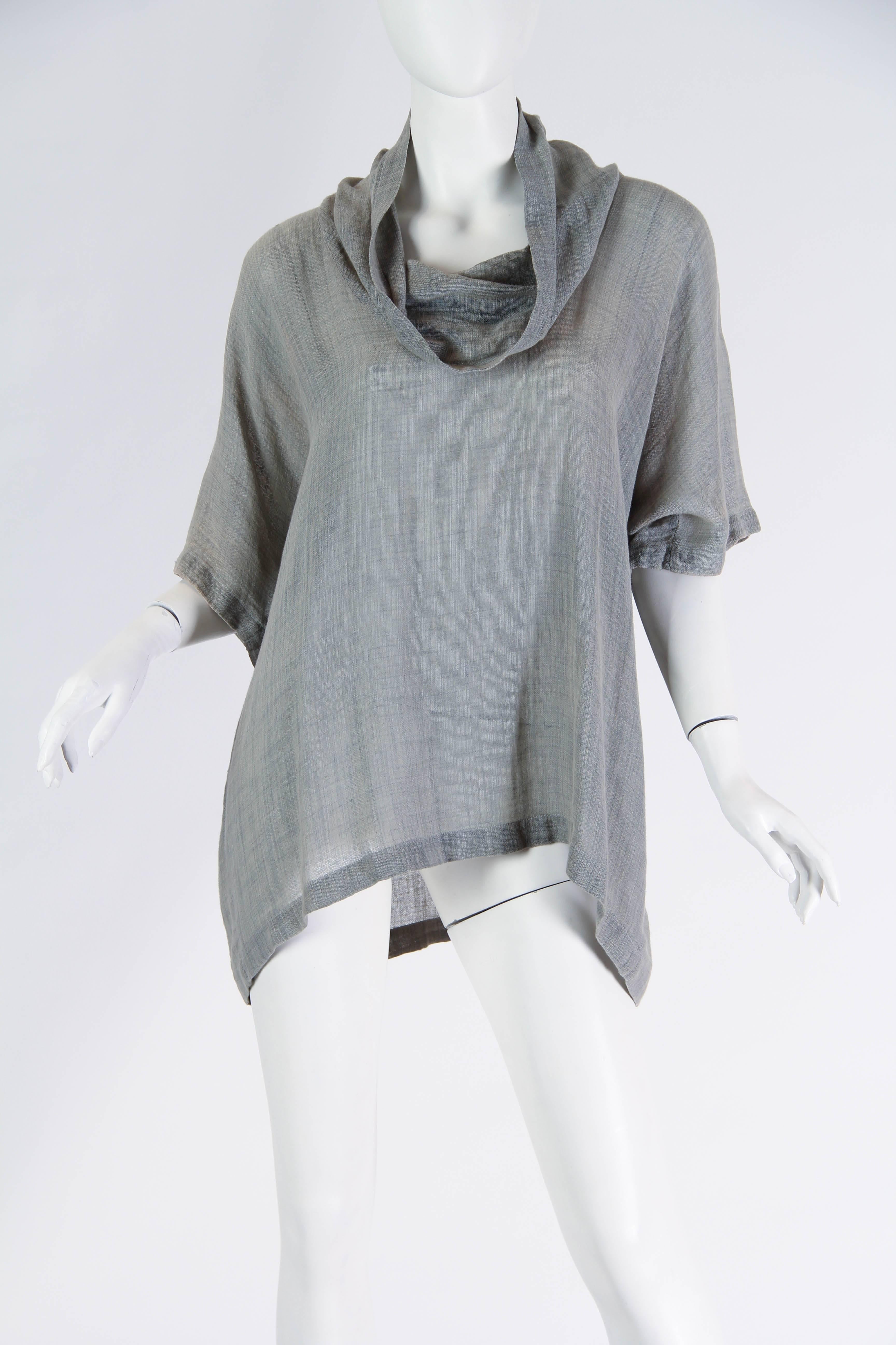 Gray 1970S ISSEY MIYAKE Grey Linen & Wool Oversized Cowl Neck Top