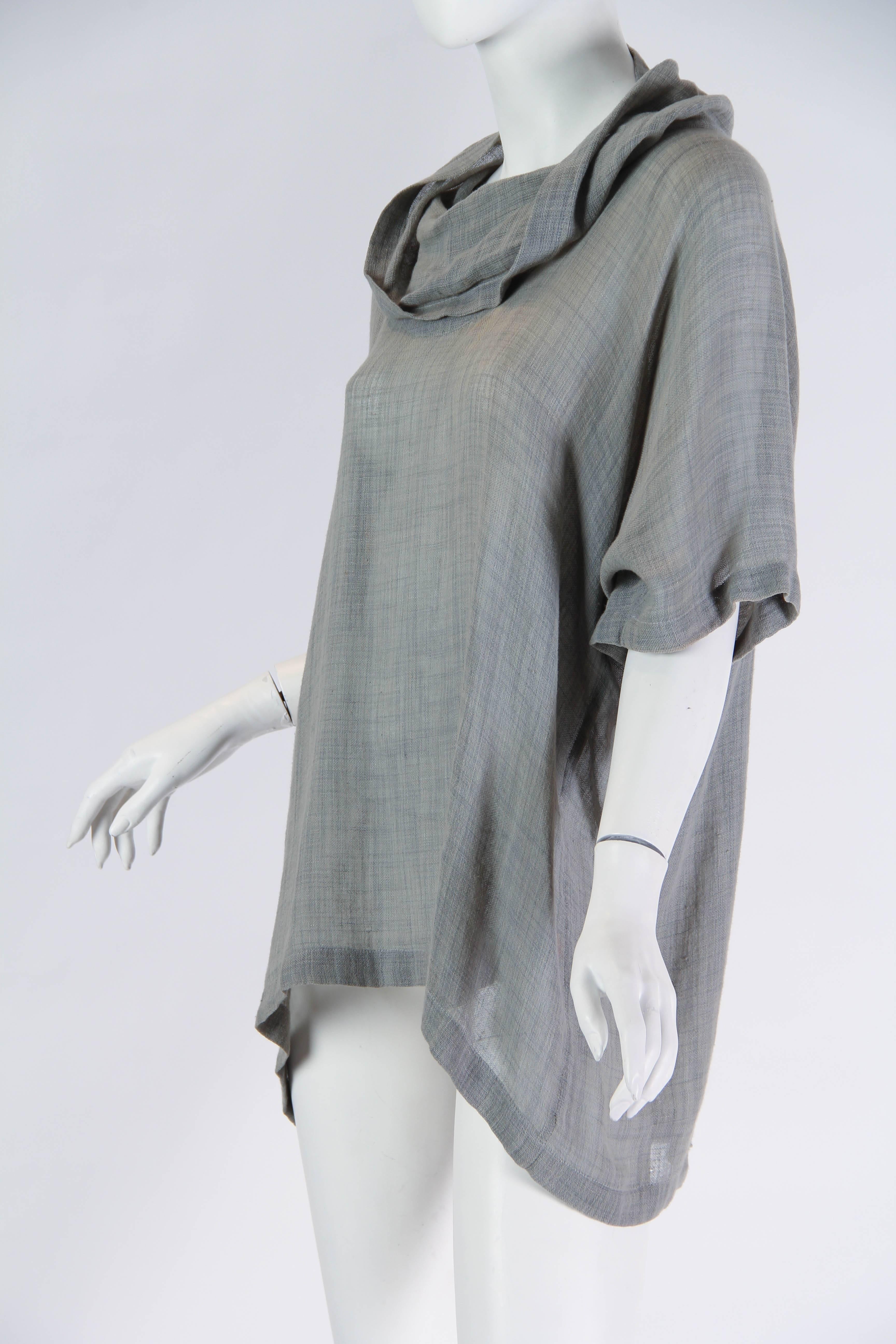 1970S ISSEY MIYAKE Grey Linen & Wool Oversized Cowl Neck Top 1