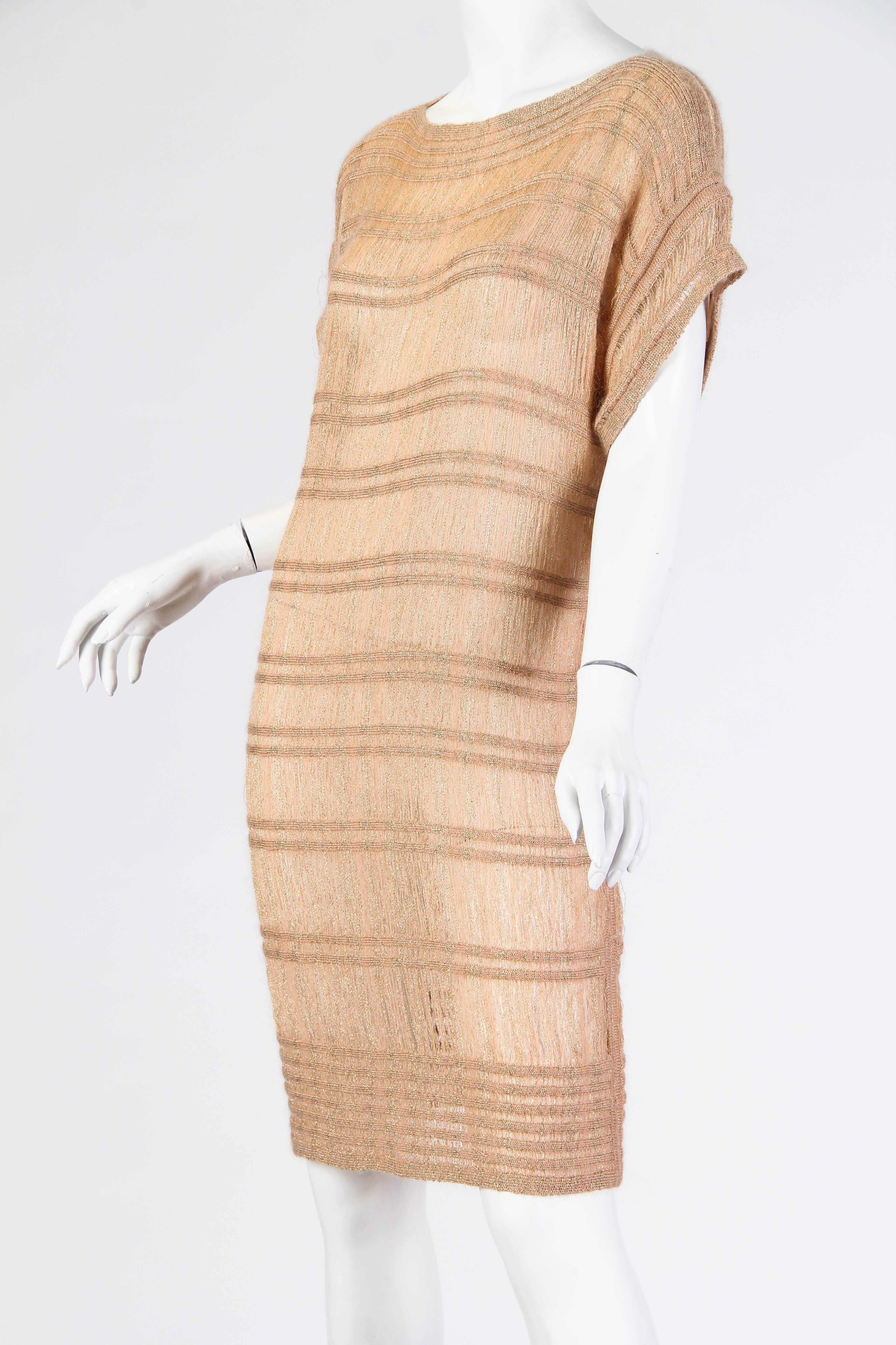 Women's 2000S MISSONI Camel & Gold Wool Blend Knit Tunic Dress With Lurex