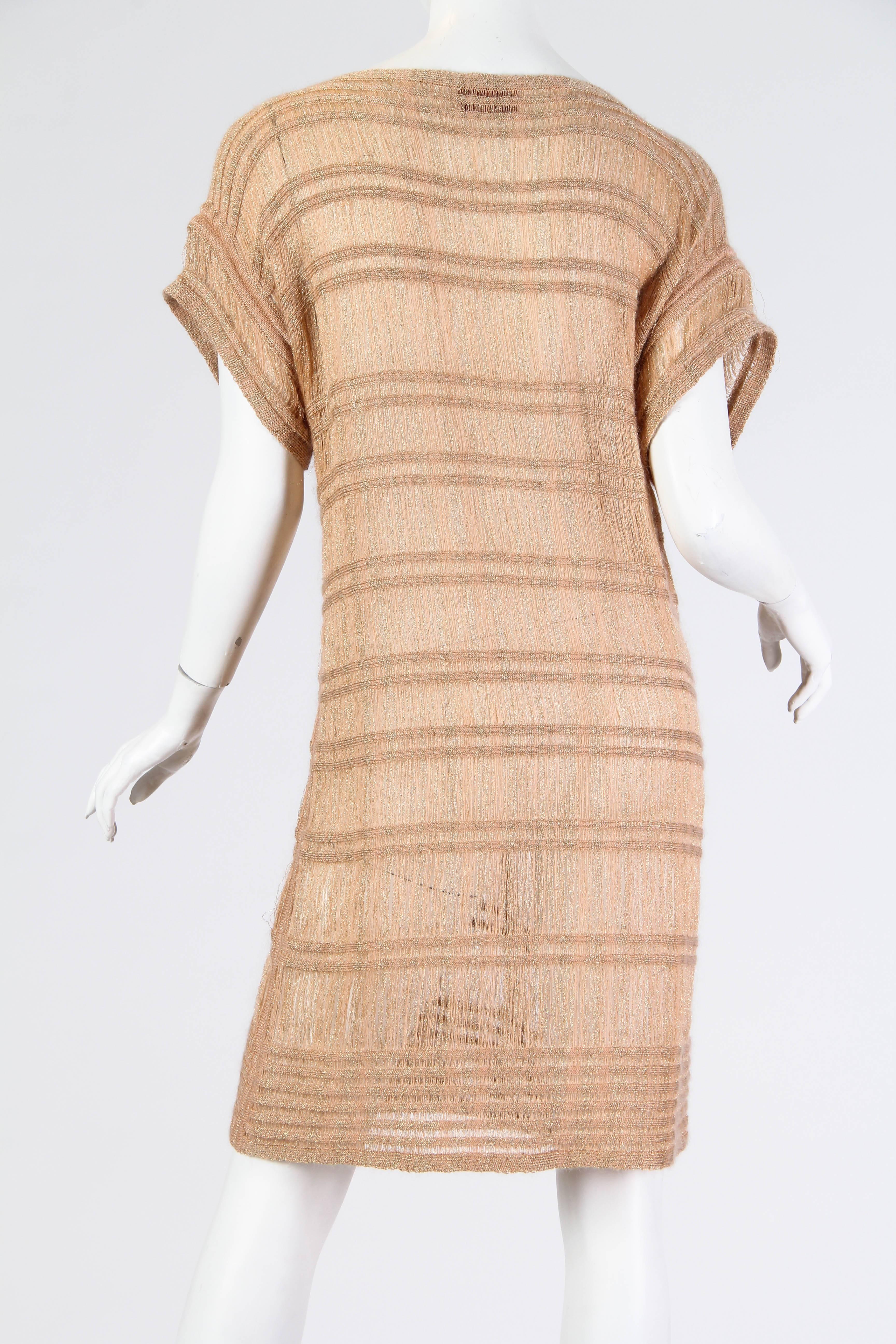 2000S MISSONI Camel & Gold Wool Blend Knit Tunic Dress With Lurex In Excellent Condition In New York, NY