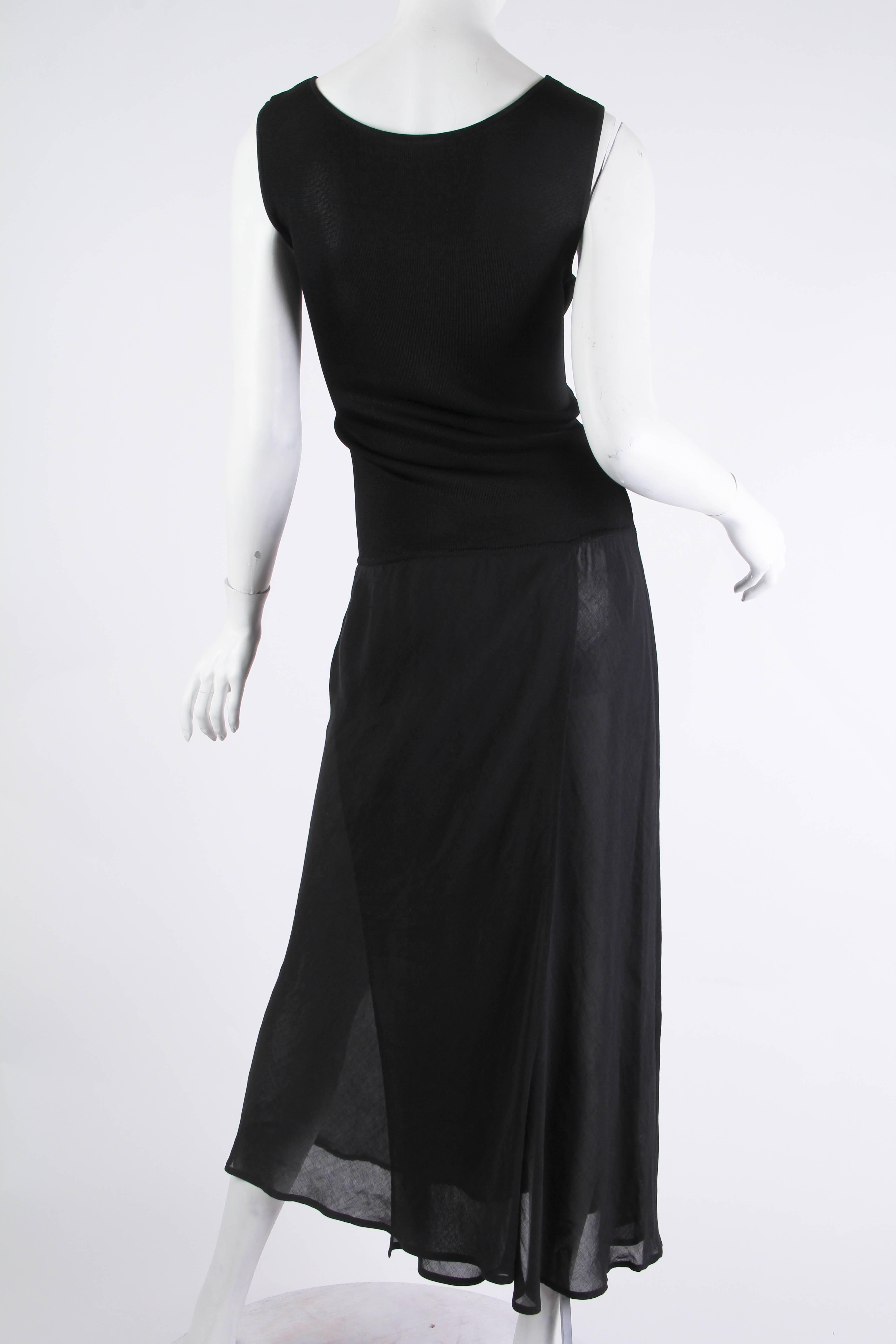 1990S Black Viscose Knit & Bias Chiffon Minimalist Dress 2
