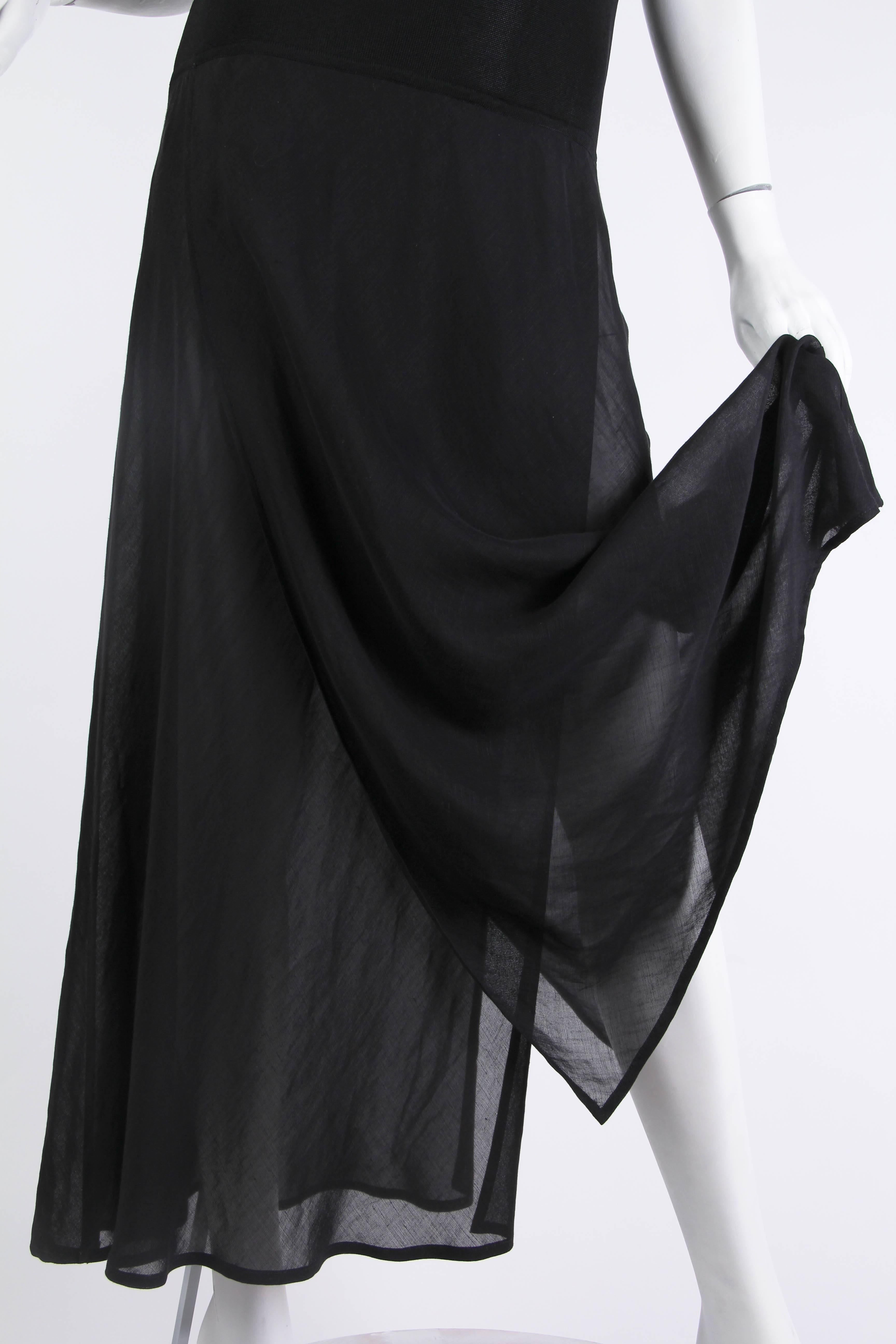 1990S Black Viscose Knit & Bias Chiffon Minimalist Dress 3