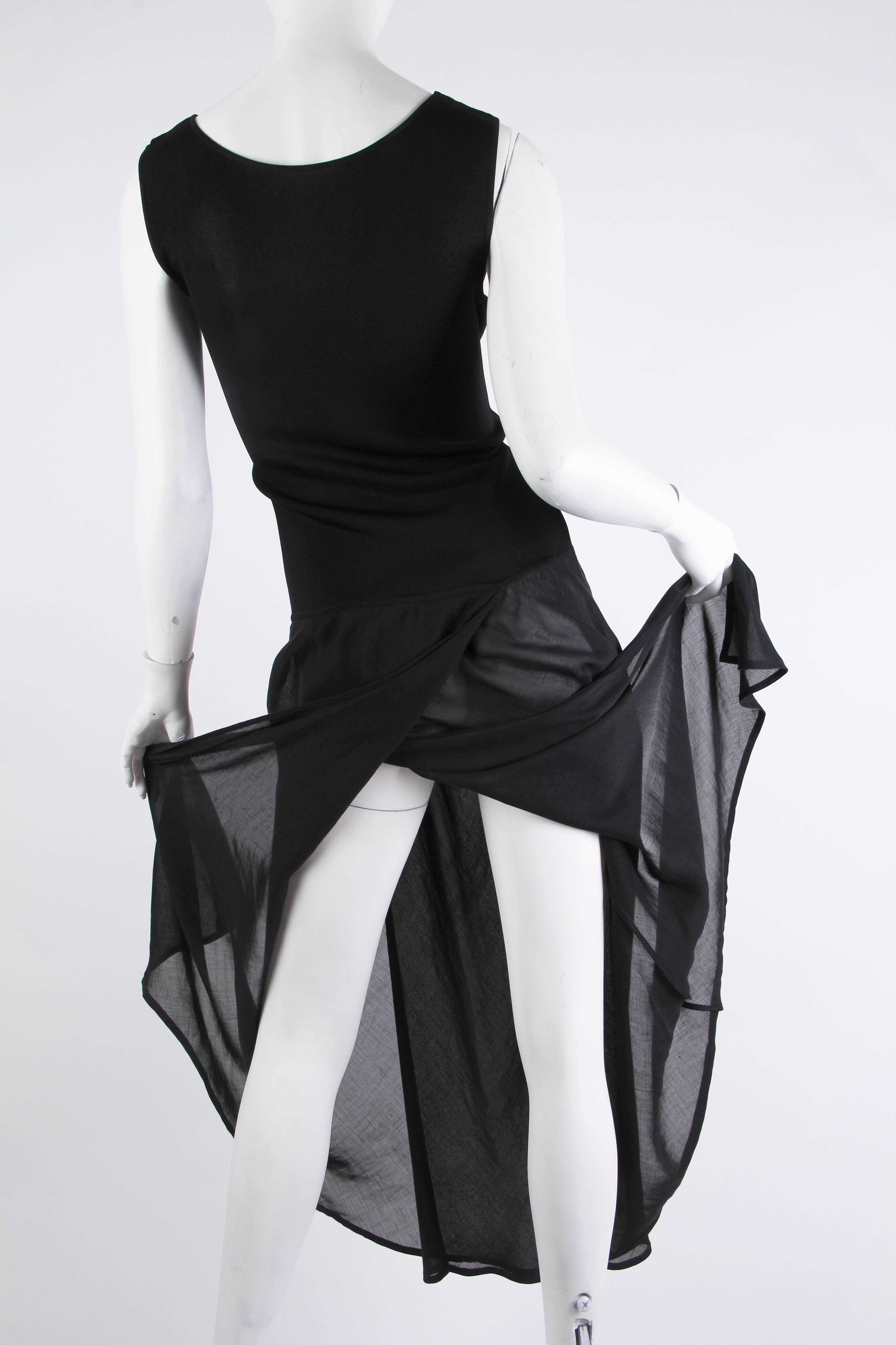 1990S Black Viscose Knit & Bias Chiffon Minimalist Dress 4