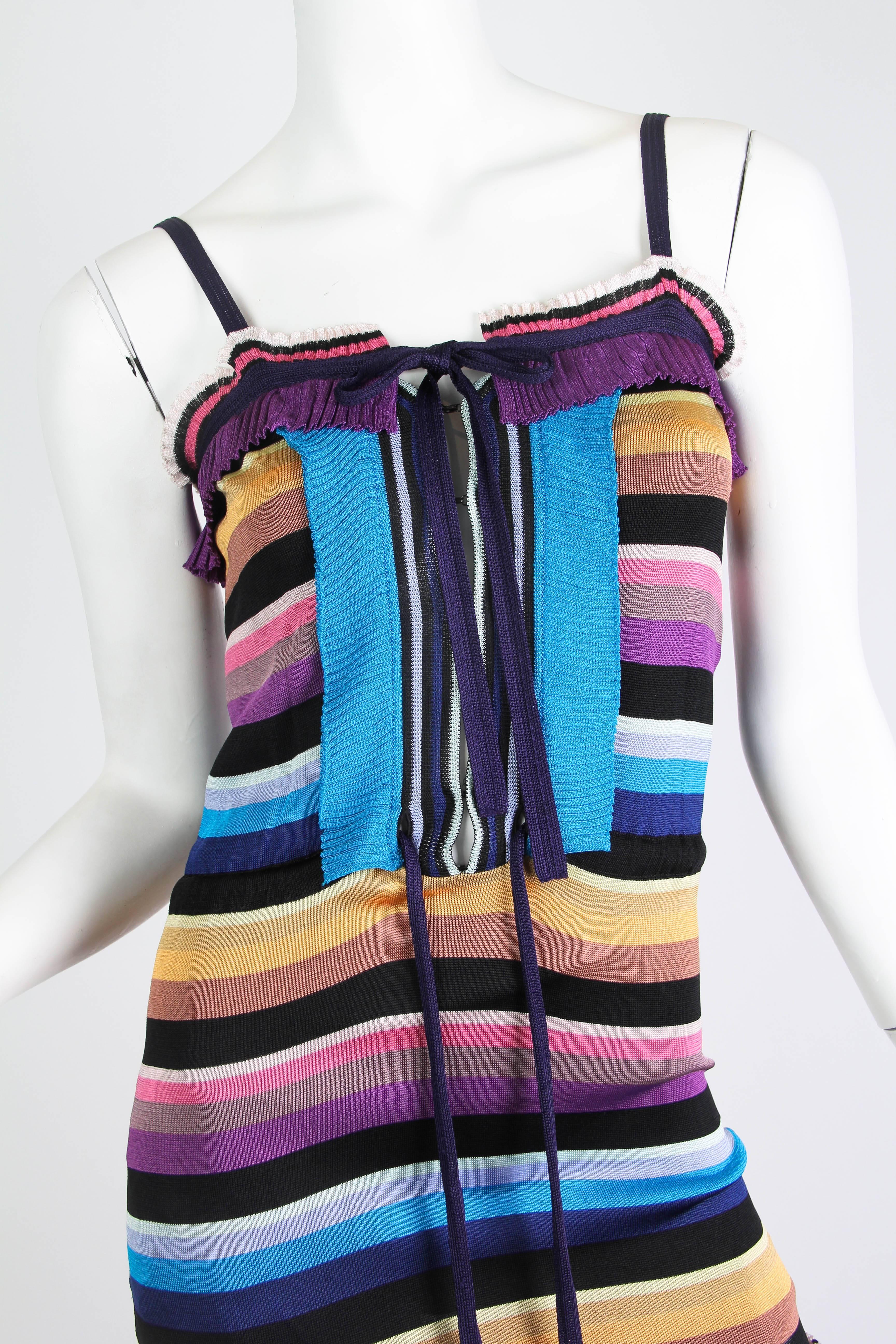 2000S MISSONI Purple & Blue Rayon Knit Stripe Drawstring Waist Dress With Pleat 2