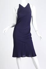 1980S AZZEDINE ALAIA Navy Blue Rayon Jersey Body-Con Cocktail Dress
