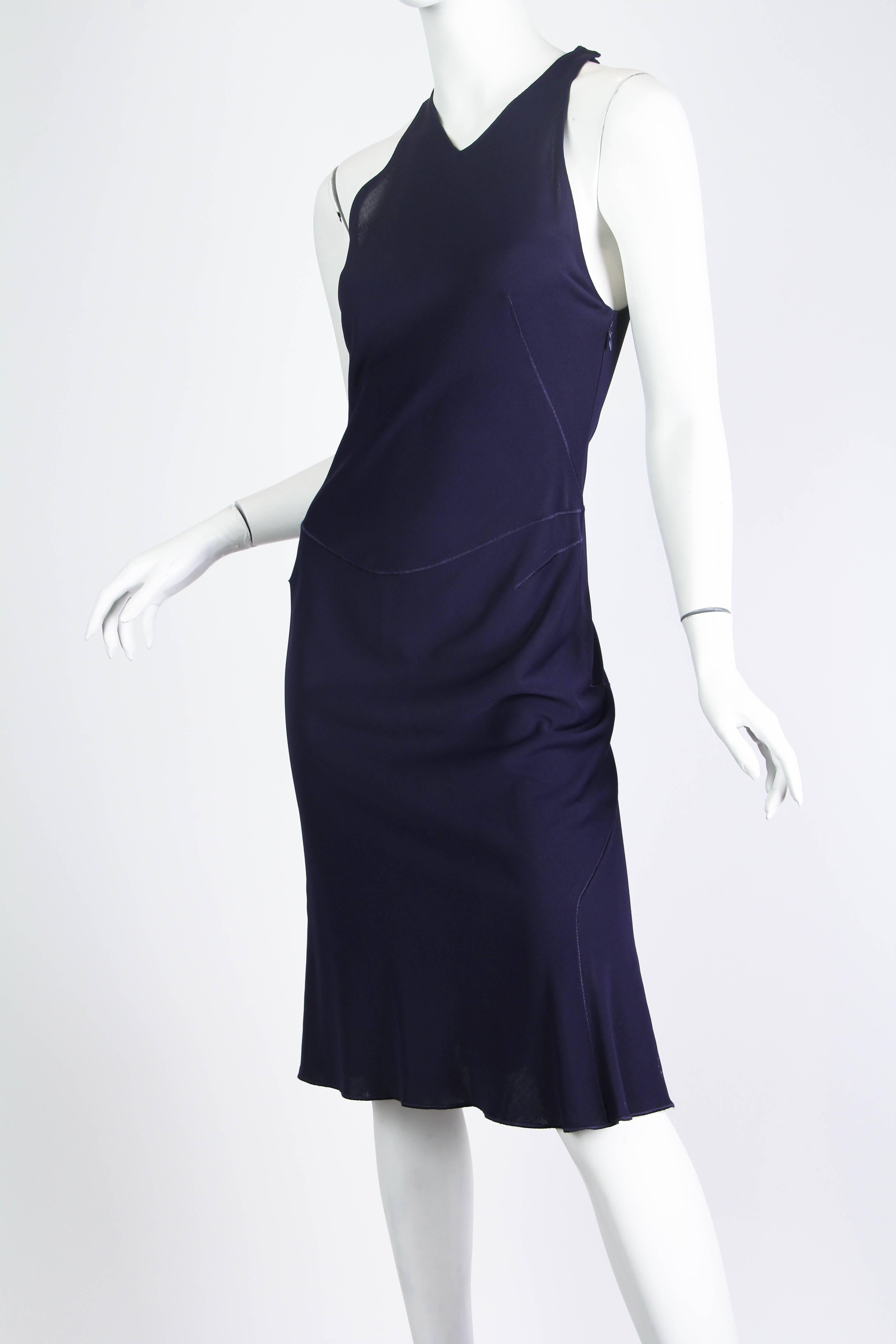 Black 1980S AZZEDINE ALAIA Navy Blue Rayon Jersey Body-Con Cocktail Dress For Sale