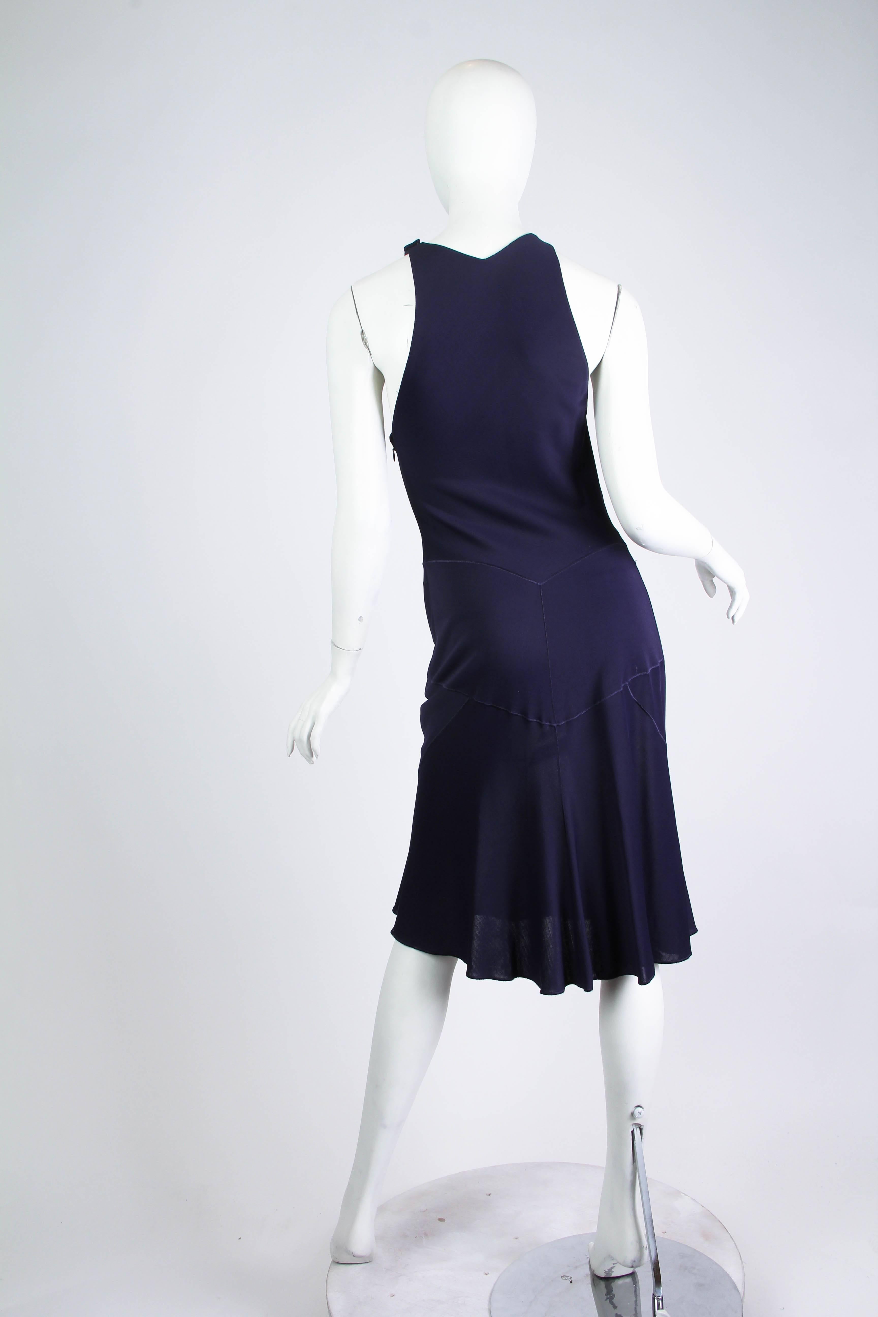1980S AZZEDINE ALAIA Navy Blue Rayon Jersey Body-Con Cocktail Dress In Excellent Condition For Sale In New York, NY