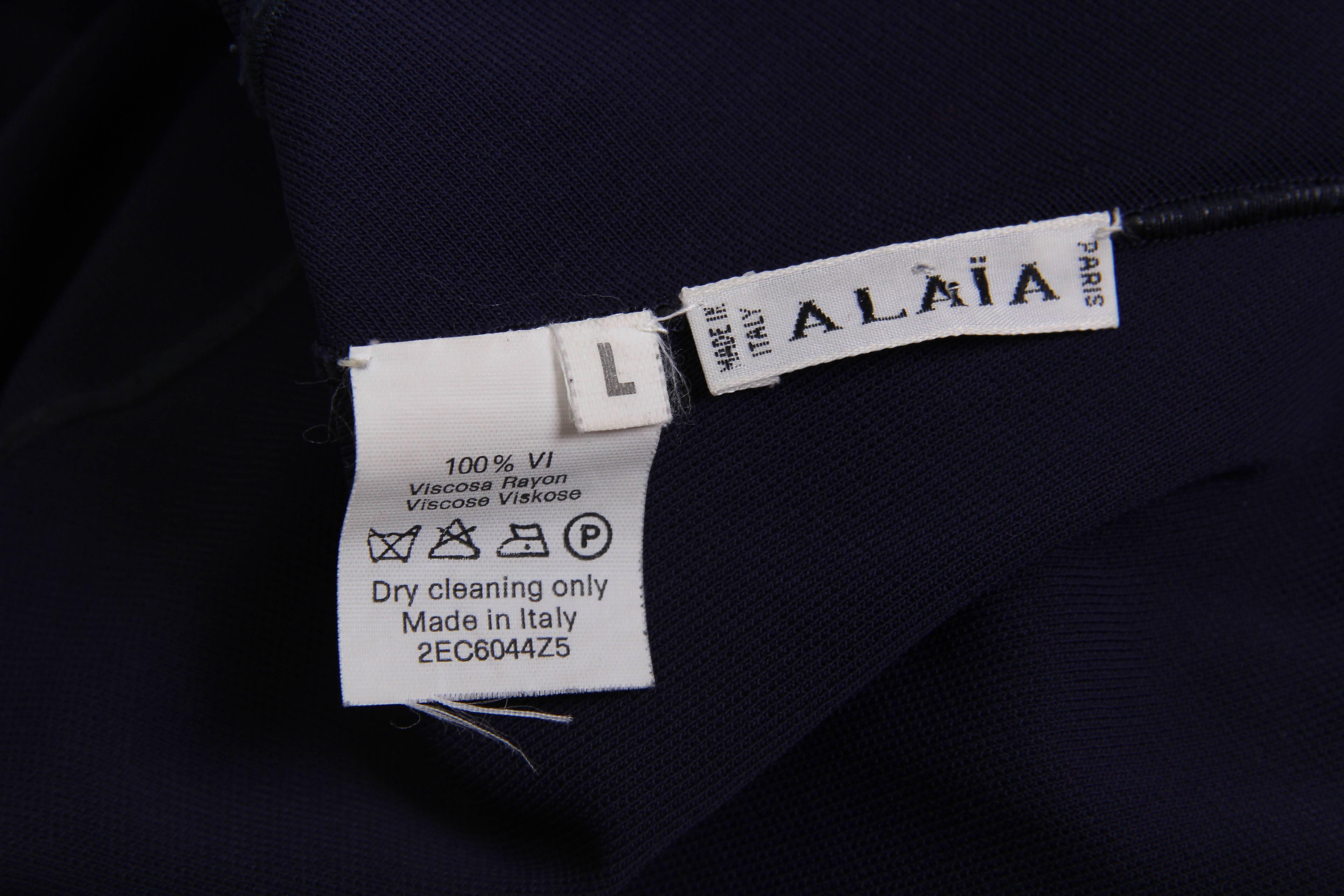 1980S AZZEDINE ALAIA Navy Blue Rayon Jersey Body-Con Cocktail Dress For Sale 3