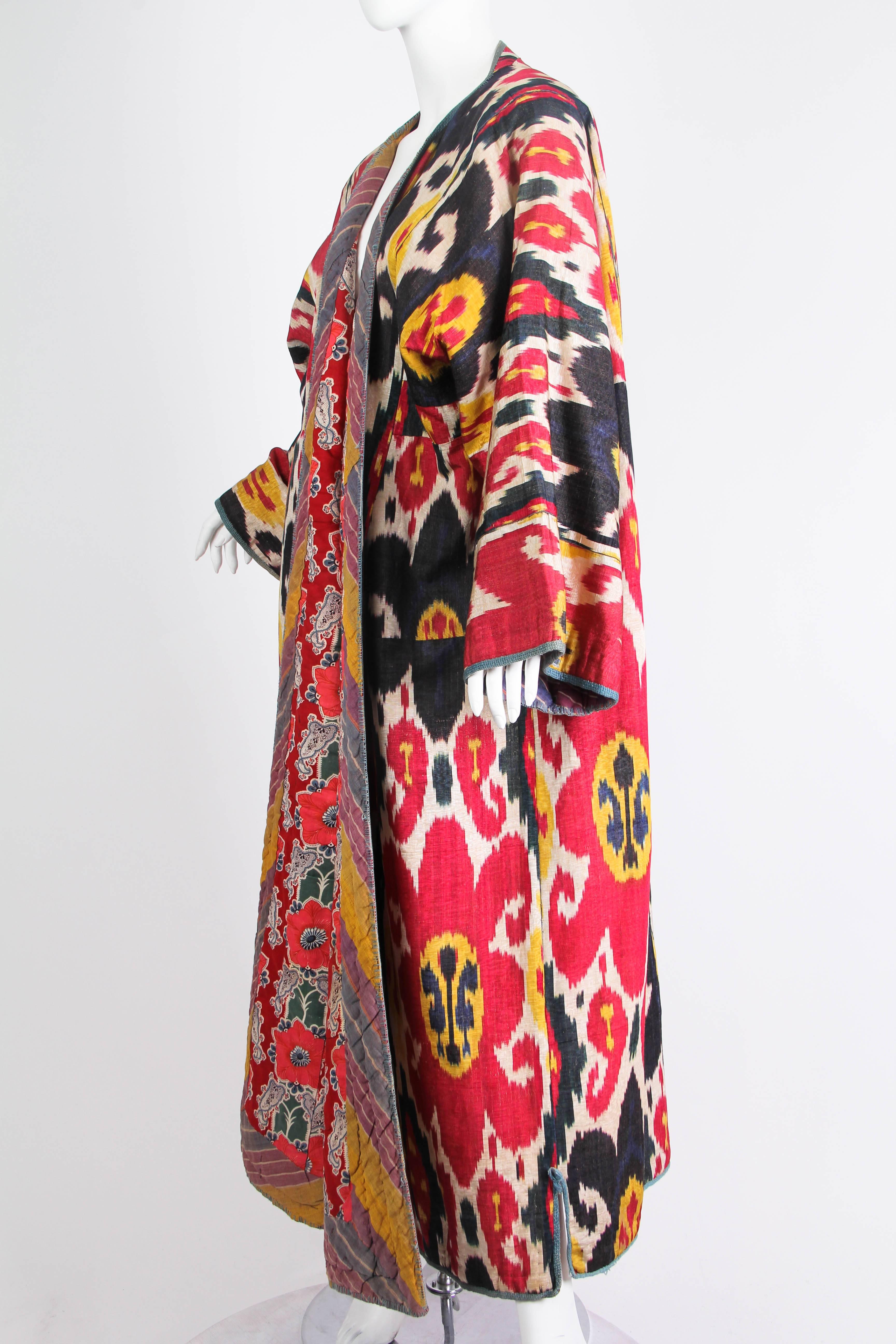 Brown Fantastic Antique Handwoven Silk Ikat Chapan Robe 
